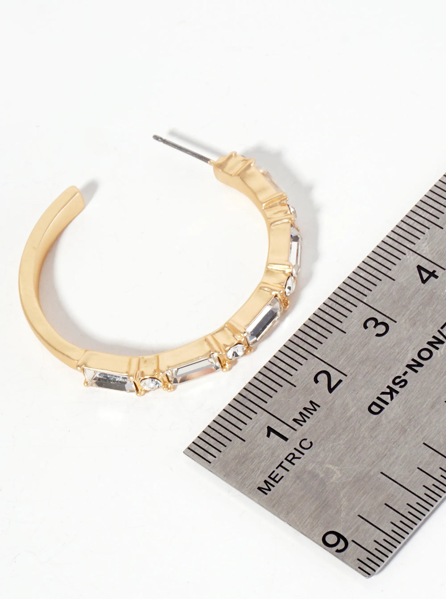 Baguette-Stone-Studded 40mm Angular Hoop Earrings