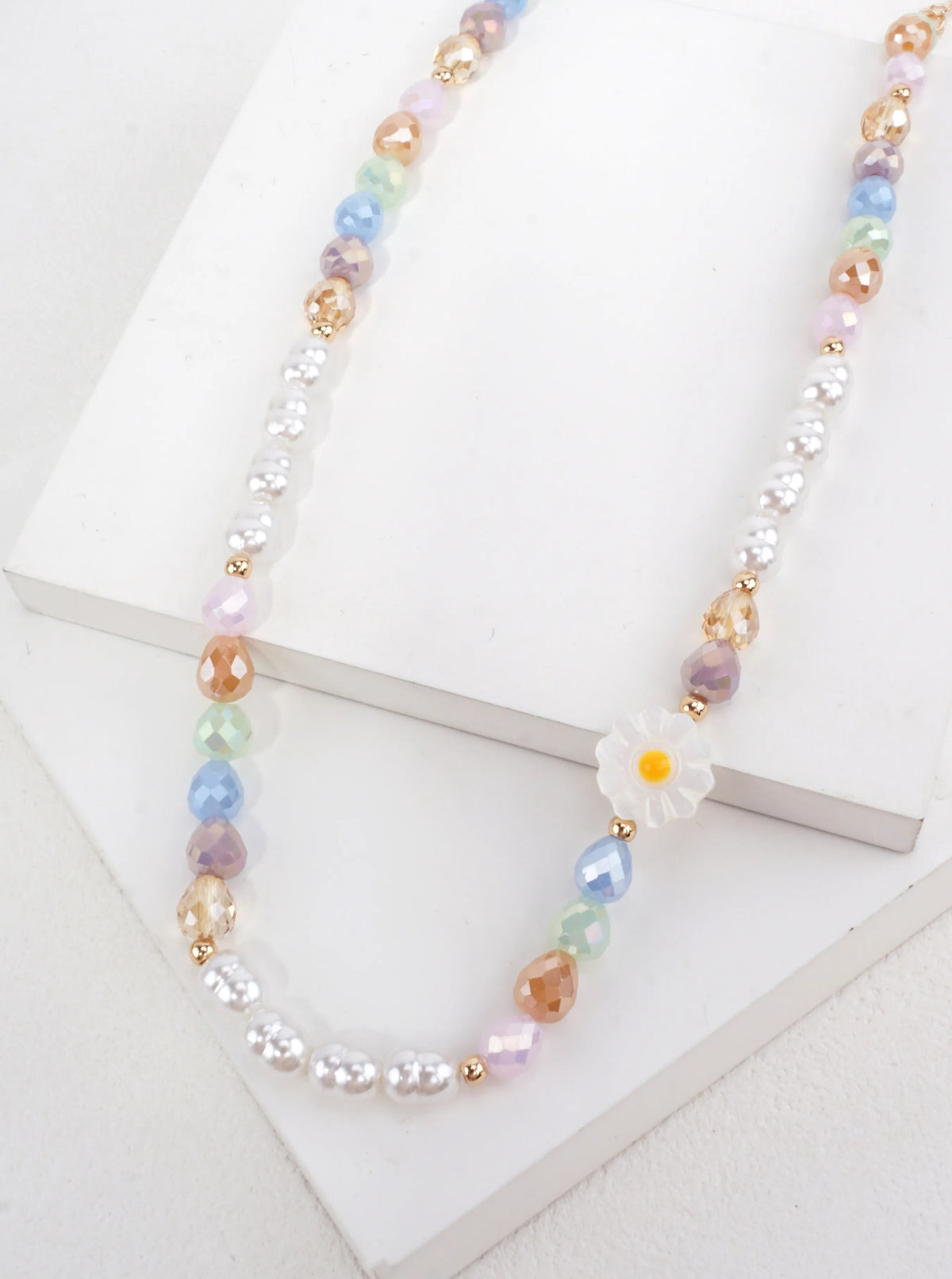 Ball-Beaded Faceted Resin Pearl Necklace
