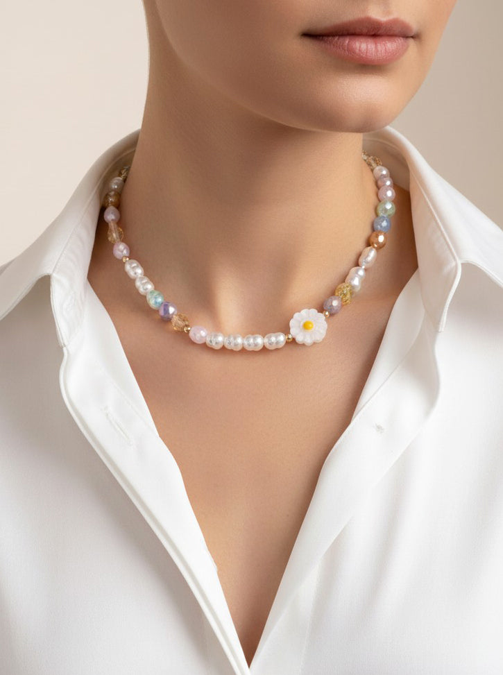 Ball-Beaded Faceted Resin Pearl Necklace
