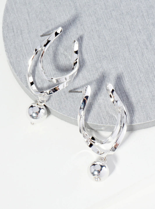 Ball Drop Front Facing Double Hoop Earrings