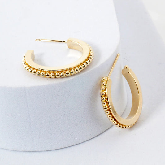 Ball-Texture 14K-Gold-Dipped Brass 20mm Push-Back Hoop Earrings