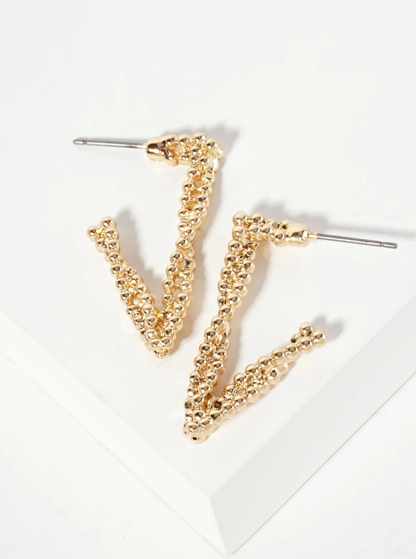 Ball-Texture 30mm Triangle-Shaped Hoop Earrings