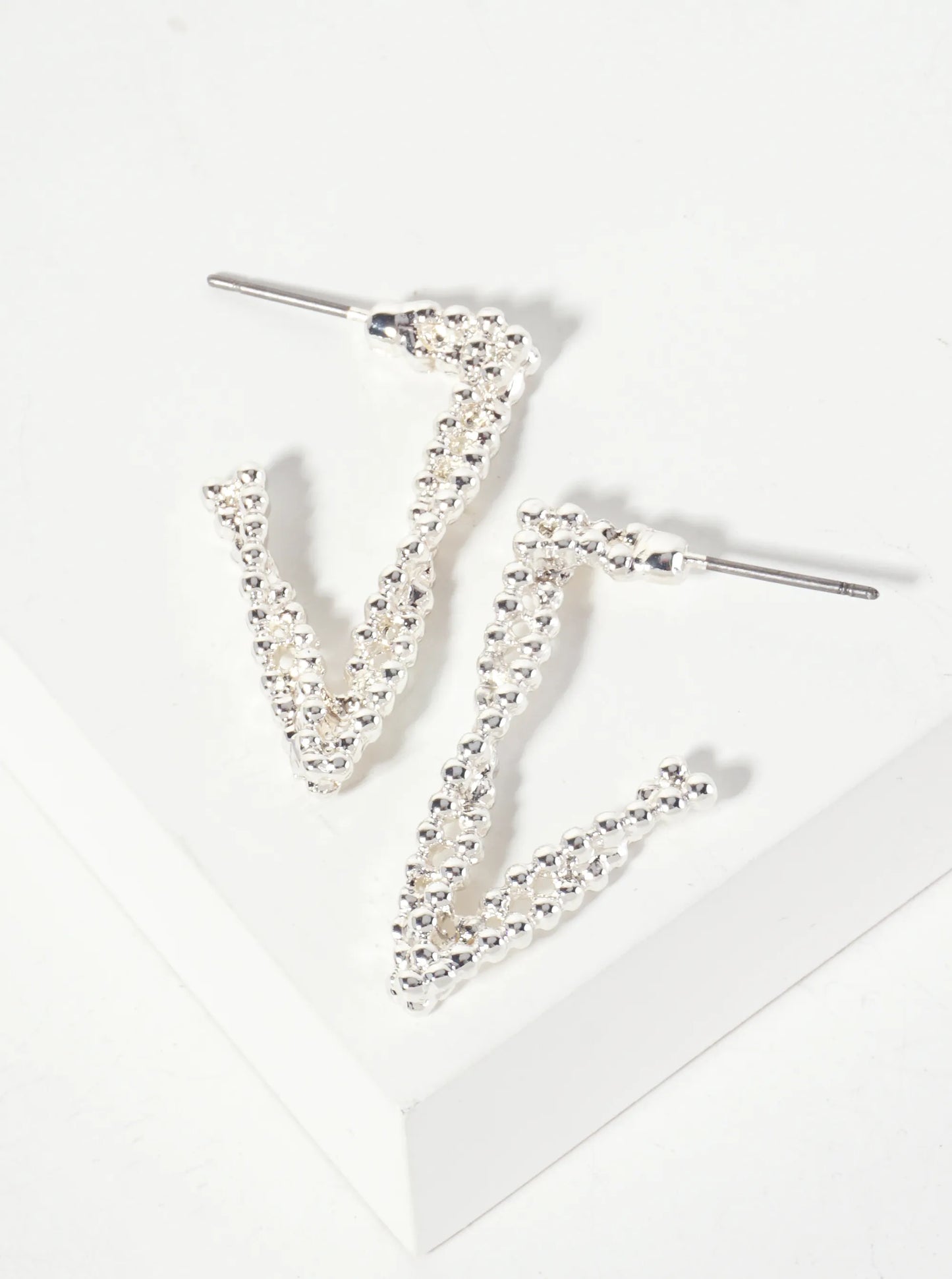 Ball-Texture 30mm Triangle-Shaped Hoop Earrings