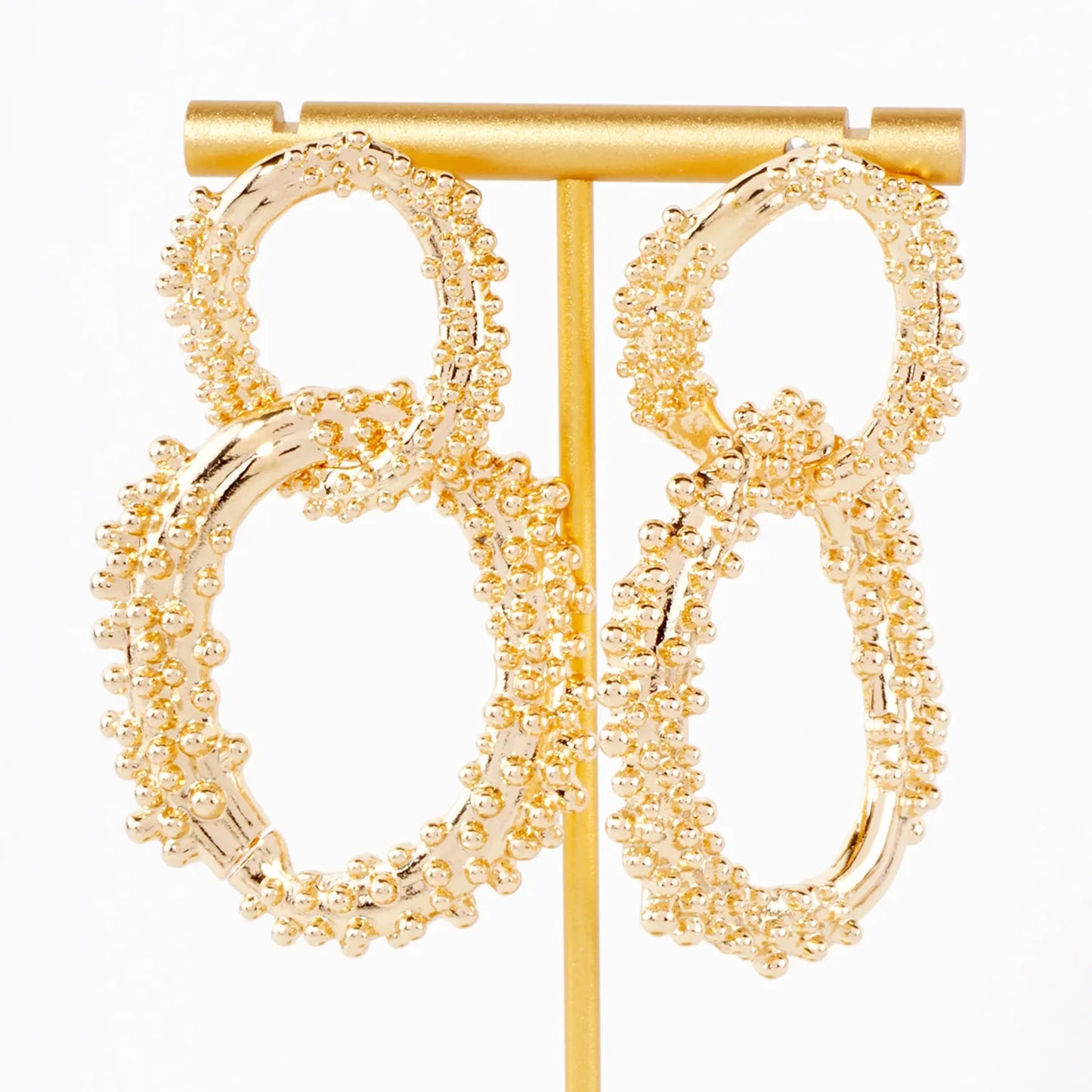 Ball-Texture Interlocking Oval Statement Earrings With-Titanium-Post
