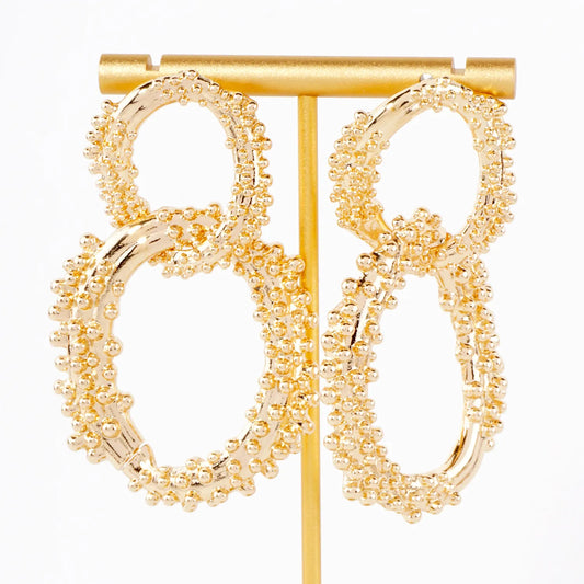 Ball-Texture Interlocking Oval Statement Earrings With-Titanium-Post