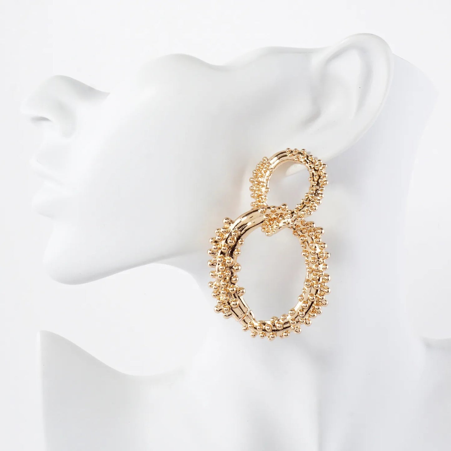Ball-Texture Interlocking Oval Statement Earrings With-Titanium-Post
