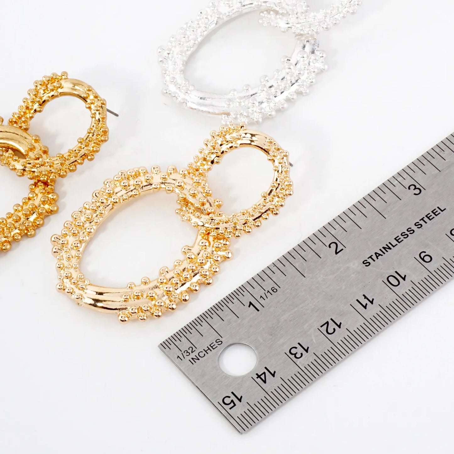 Ball-Texture Interlocking Oval Statement Earrings With-Titanium-Post