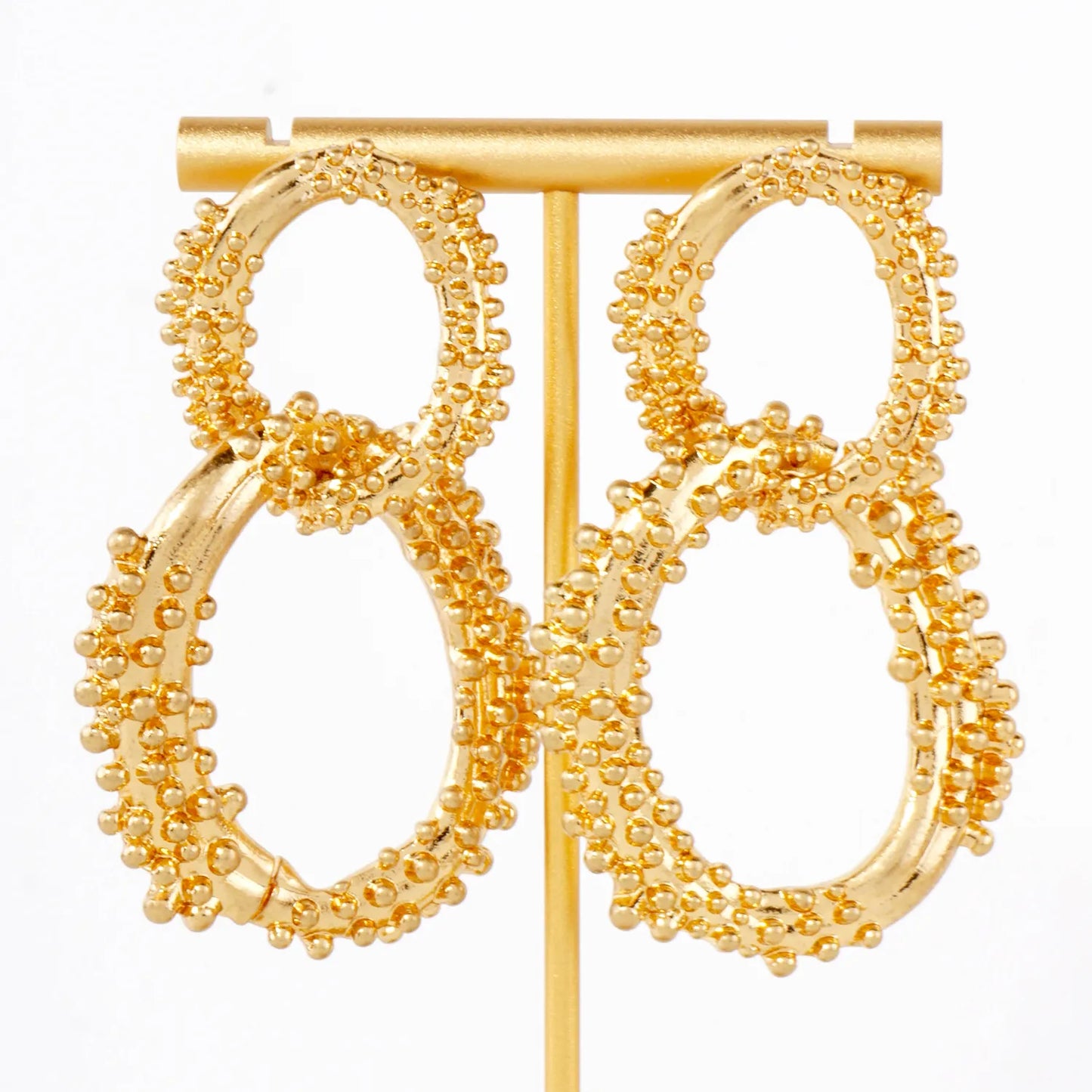 Ball-Texture Interlocking Oval Statement Earrings With-Titanium-Post