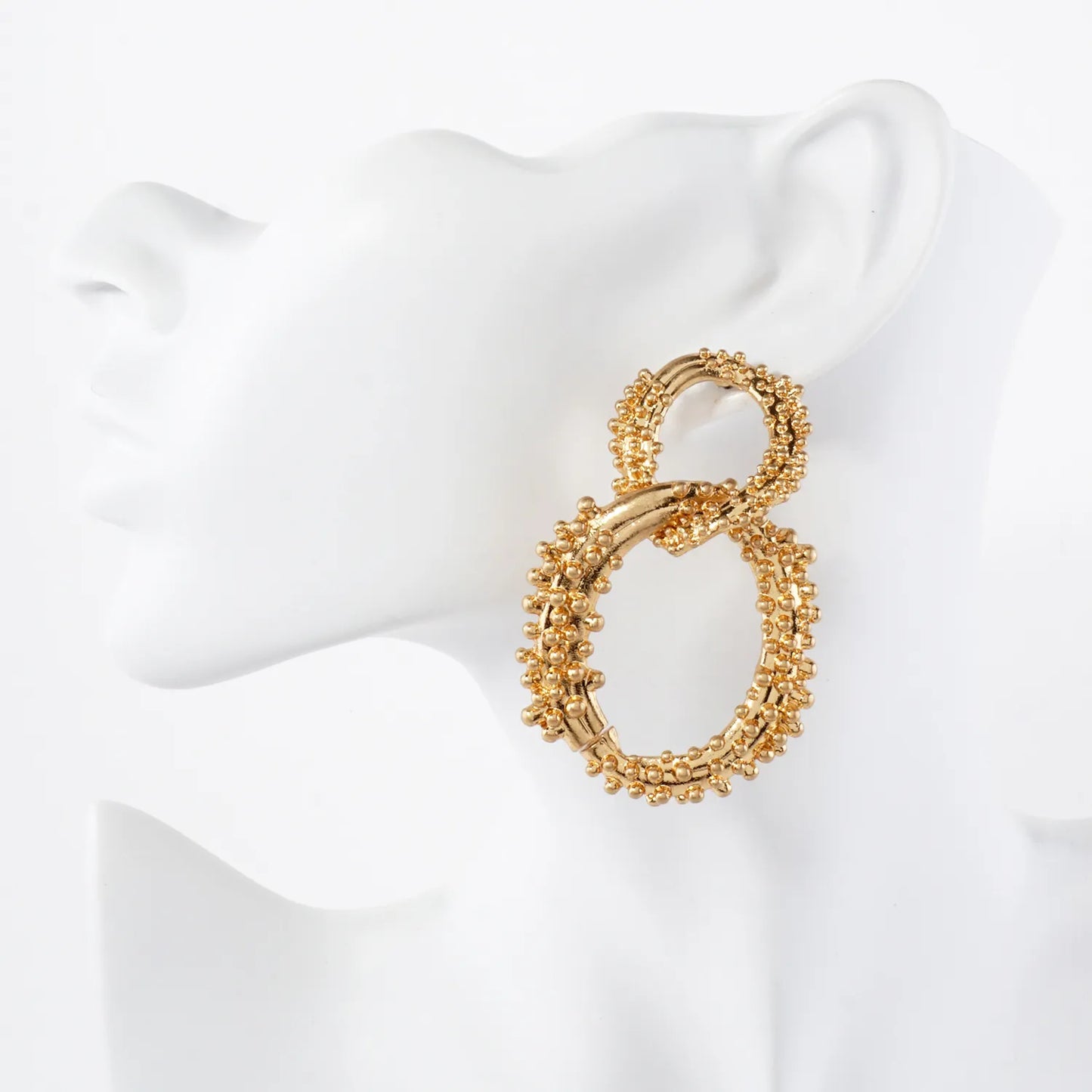 Ball-Texture Interlocking Oval Statement Earrings With-Titanium-Post