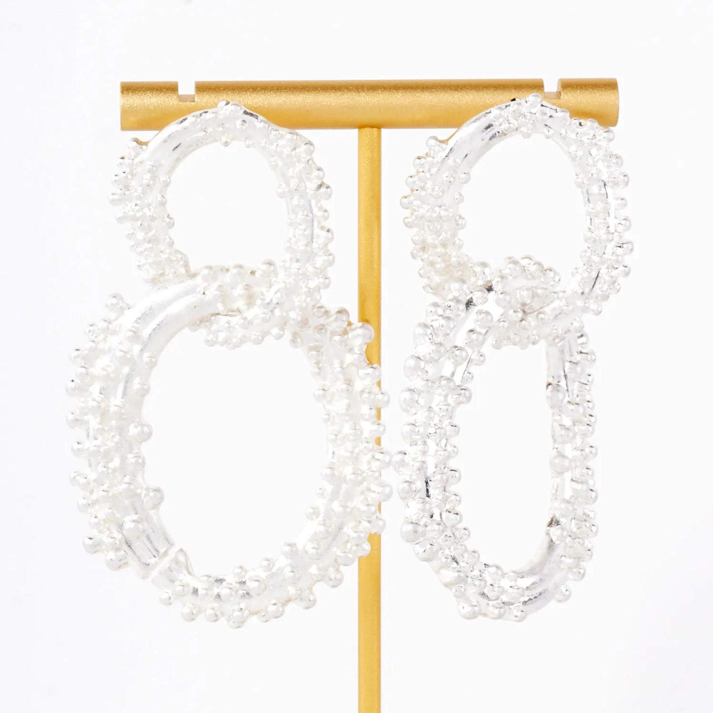 Ball-Texture Interlocking Oval Statement Earrings With-Titanium-Post
