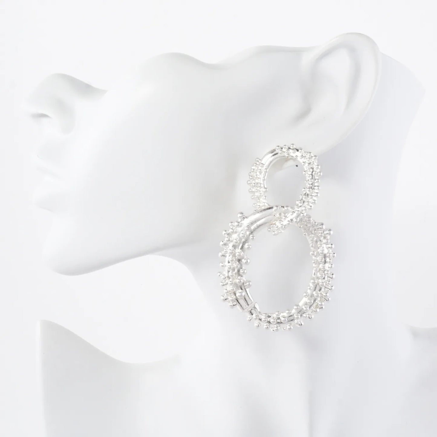 Ball-Texture Interlocking Oval Statement Earrings With-Titanium-Post