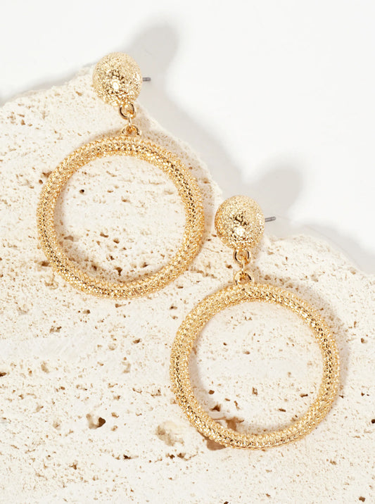 Ball-Texture Metal Circle Drop Dangle Earrings