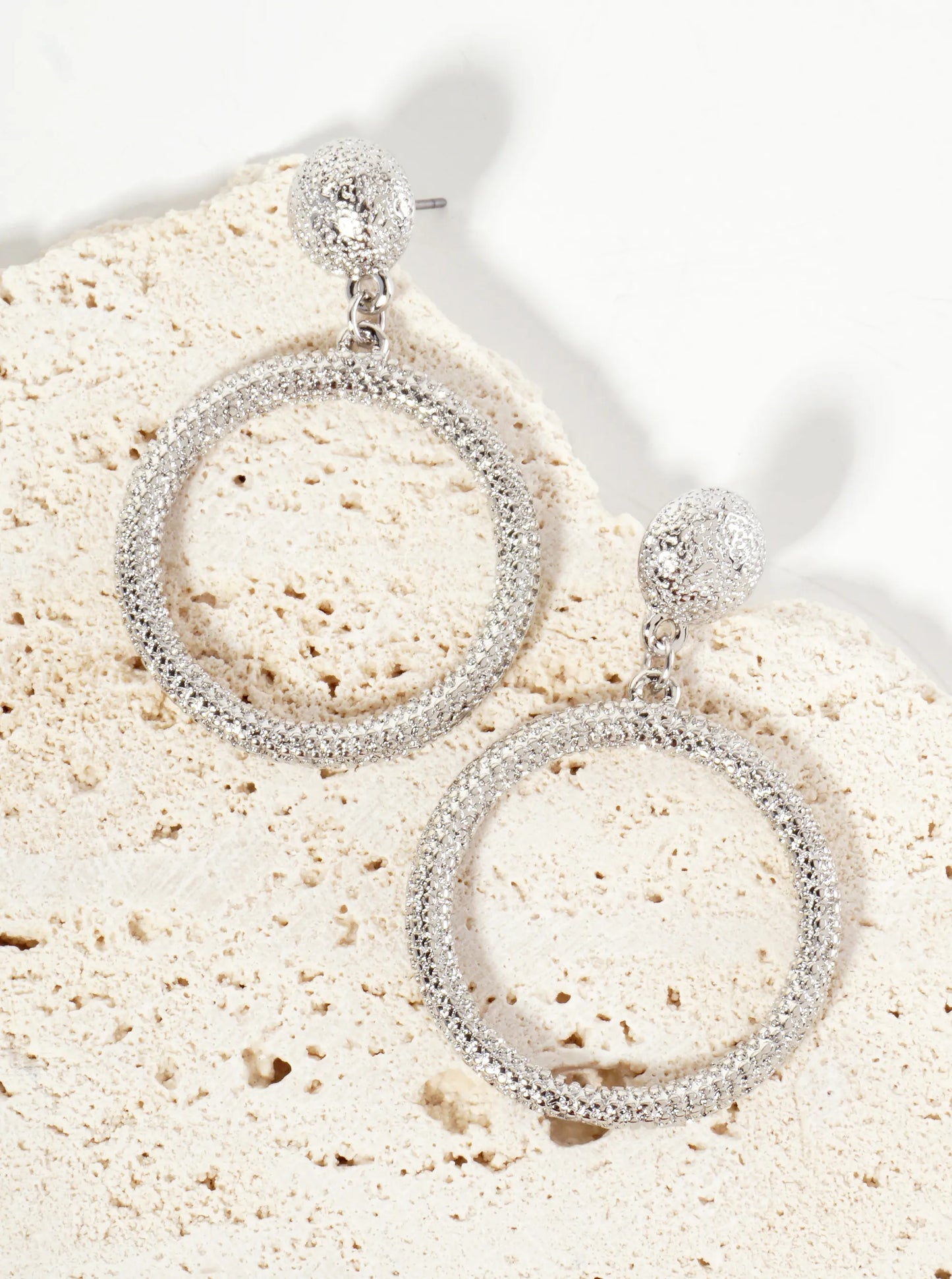 Ball-Texture Metal Circle Drop Dangle Earrings