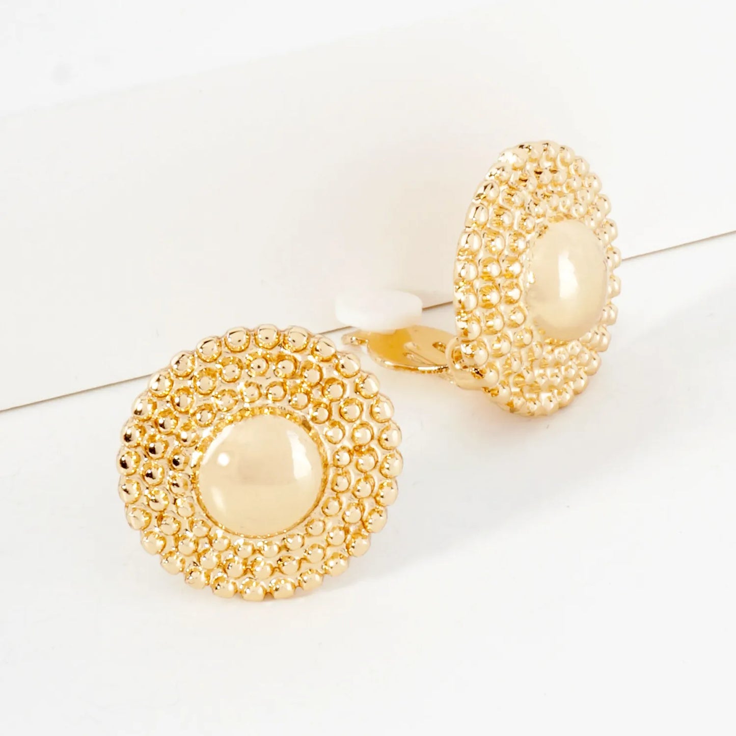 Ball-Texture Polished Metal Round Clip-On Earrings