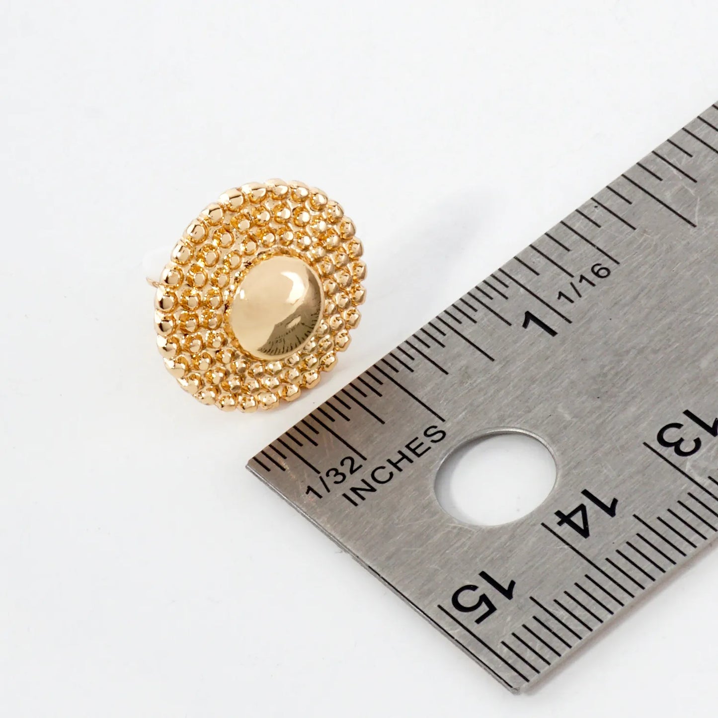 Ball-Texture Polished Metal Round Clip-On Earrings