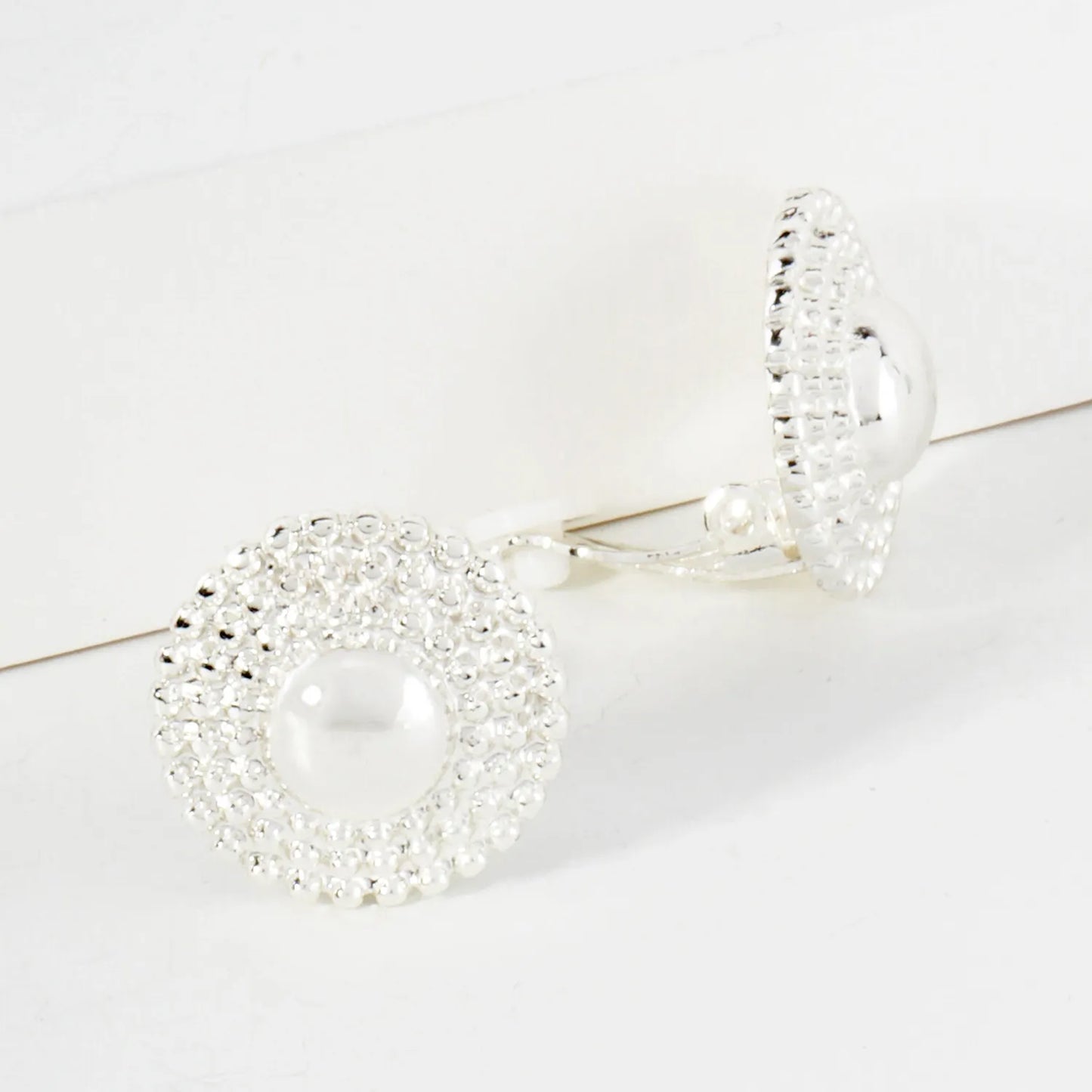 Ball-Texture Polished Metal Round Clip-On Earrings