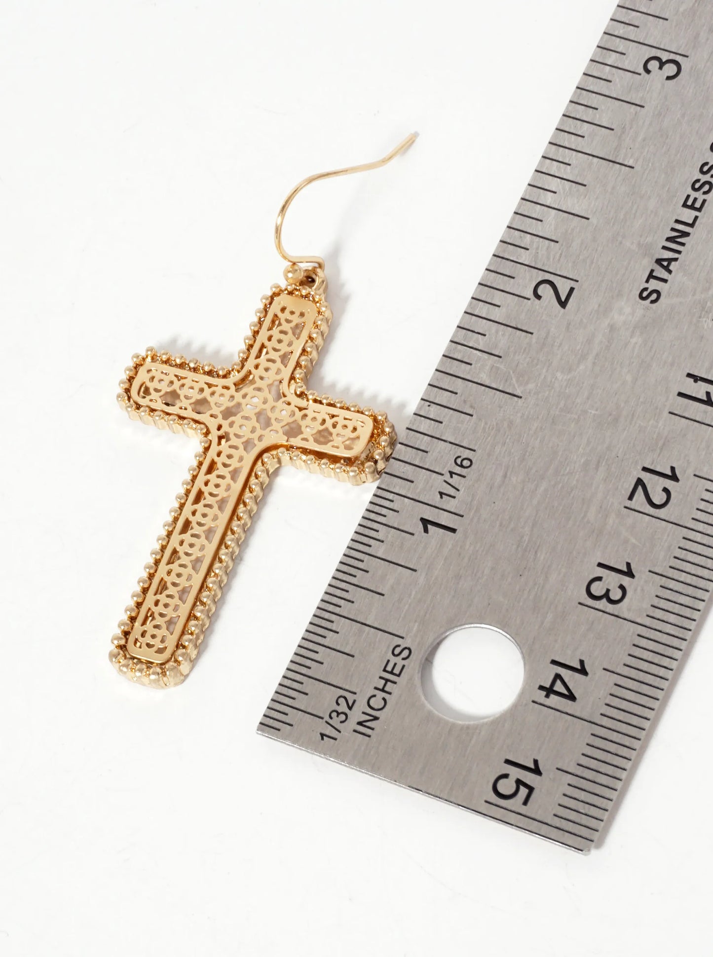 Ball-Texture Quatrefoil Pattern Filigree Cross Drop Dangle Earrings