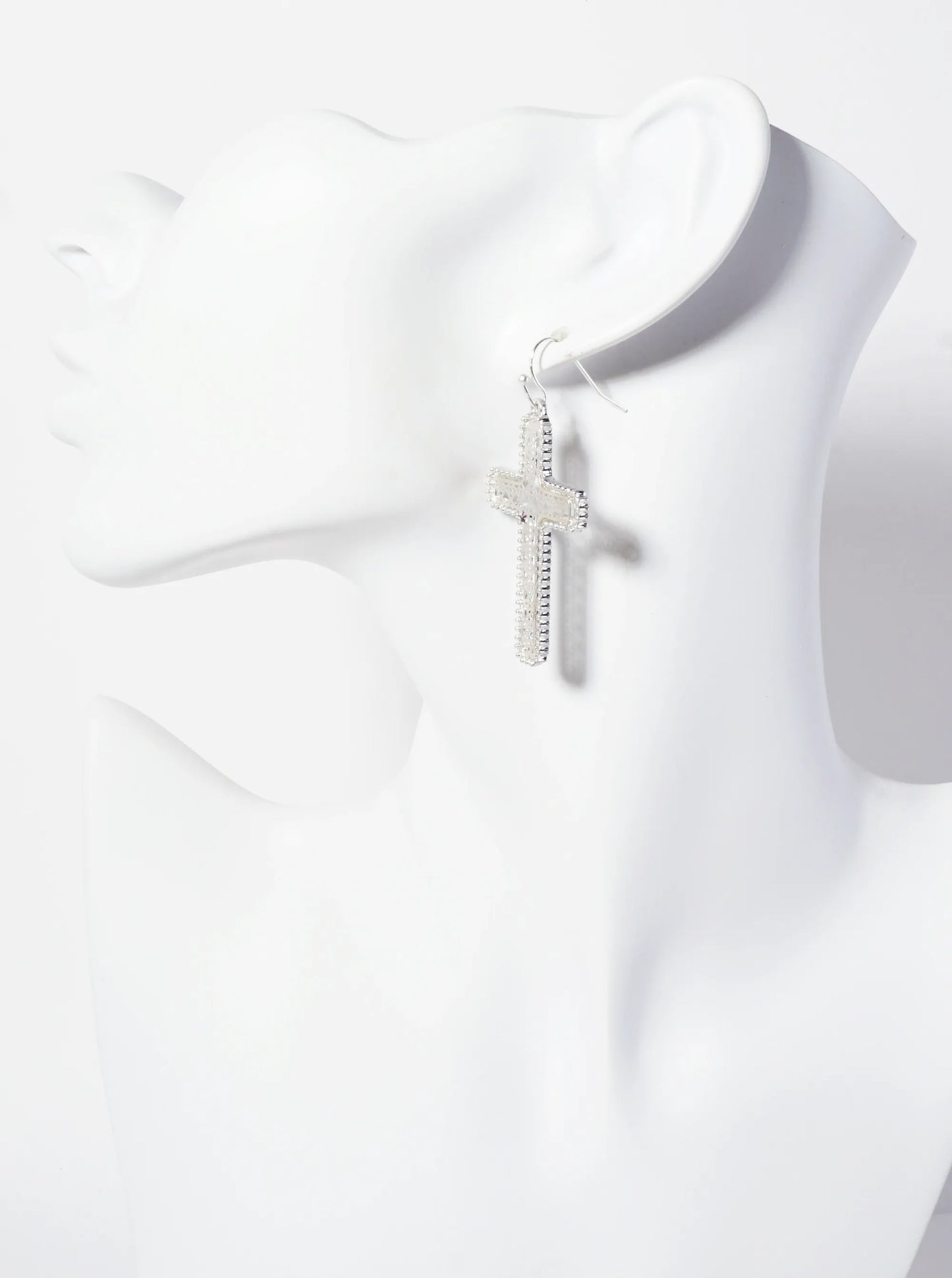 Ball-Texture Quatrefoil Pattern Filigree Cross Drop Dangle Earrings