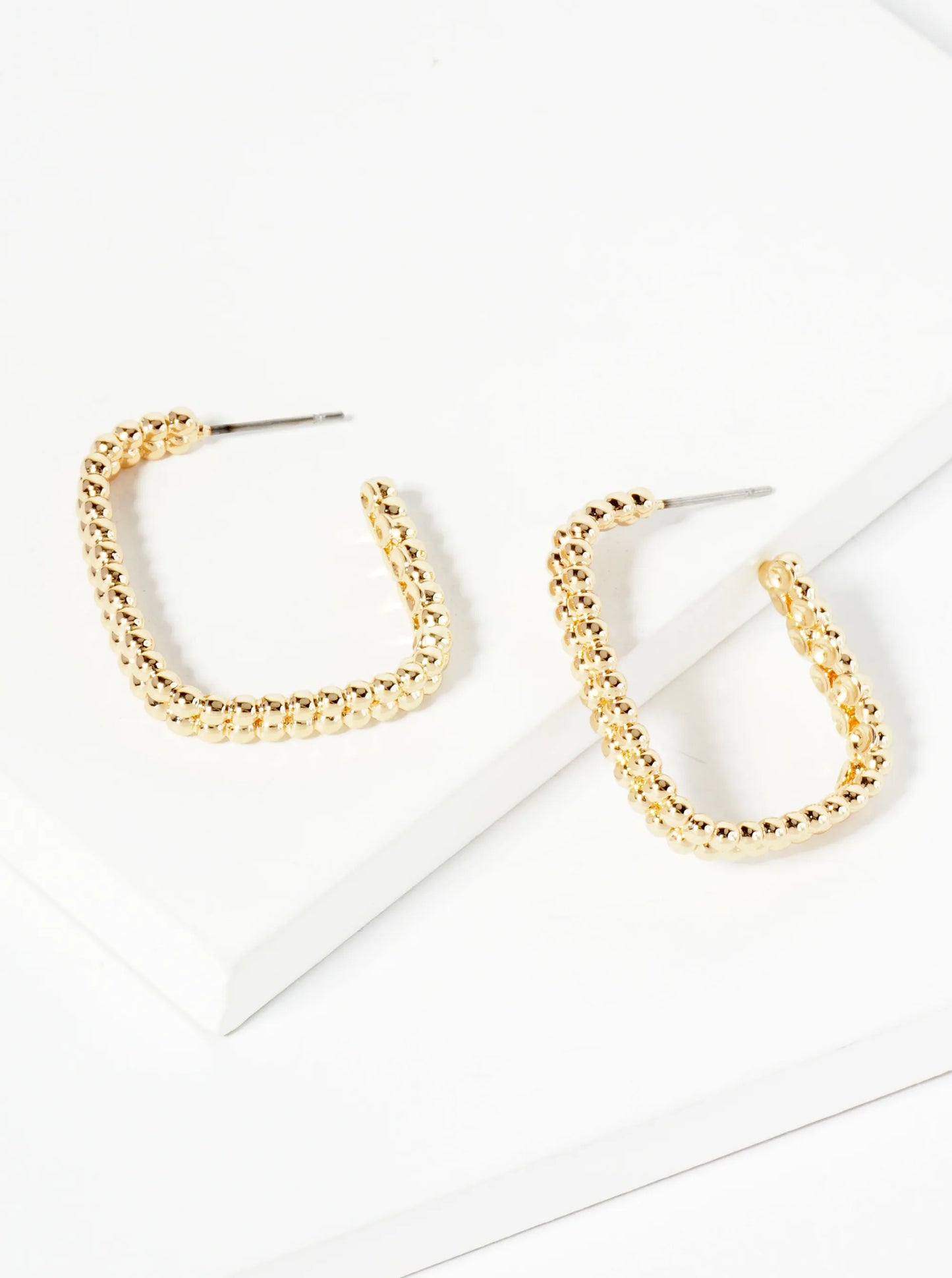 Ball Textured 30mm Double Rectangle Open Hoop Earrings