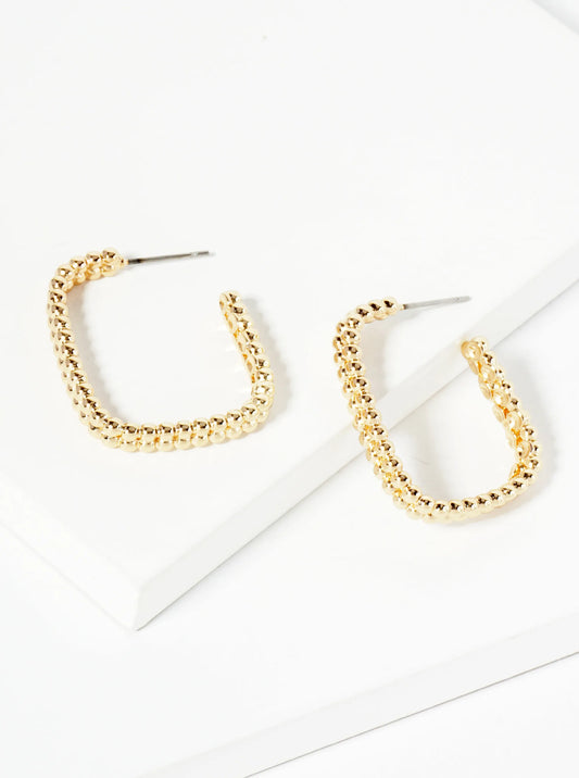 Ball Textured 30mm Double Rectangle Open Hoop Earrings