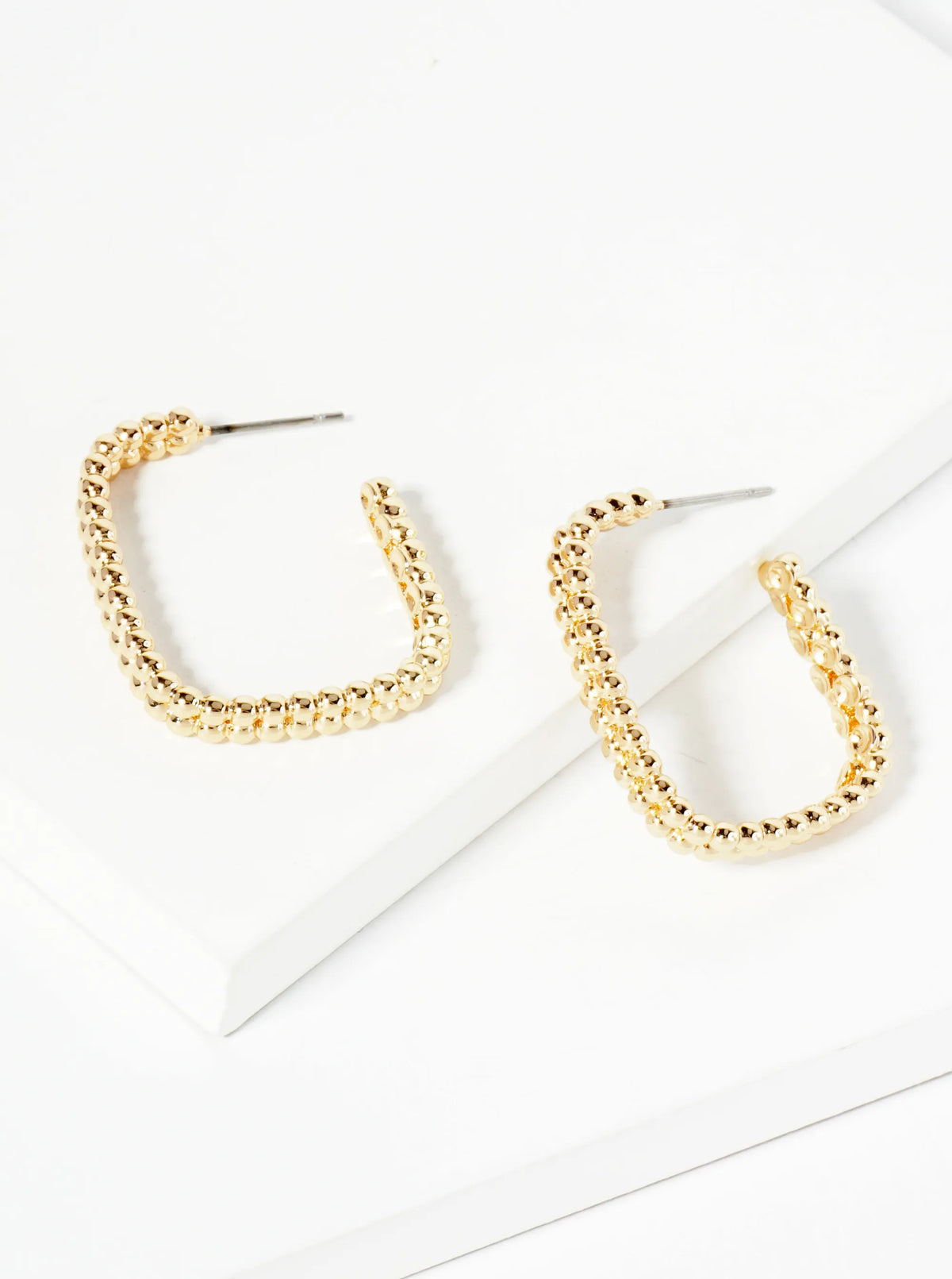 Ball Textured 30mm Double Rectangle Open Hoop Earrings