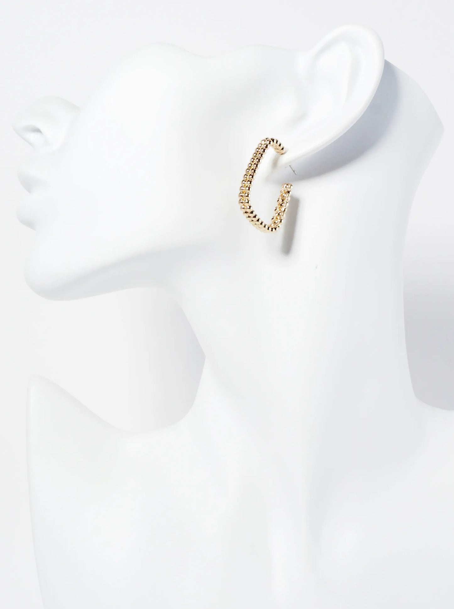 Ball Textured 30mm Double Rectangle Open Hoop Earrings