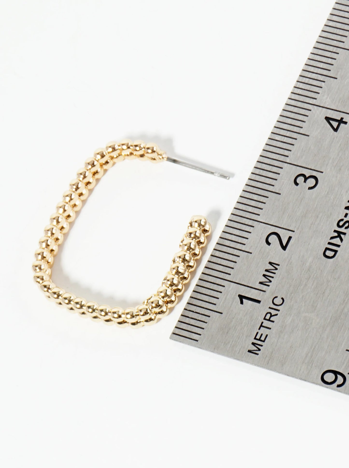 Ball Textured 30mm Double Rectangle Open Hoop Earrings