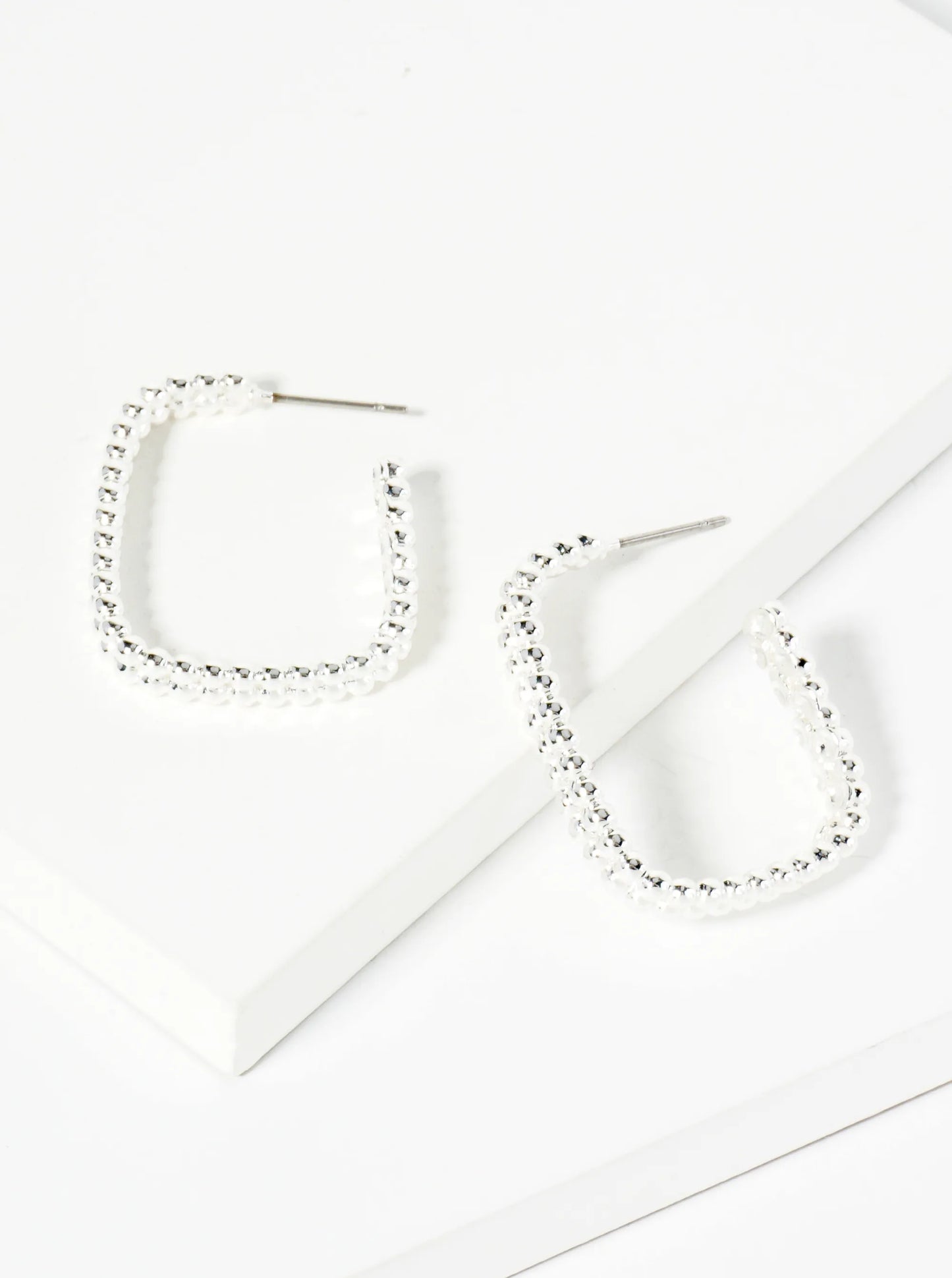 Ball Textured 30mm Double Rectangle Open Hoop Earrings
