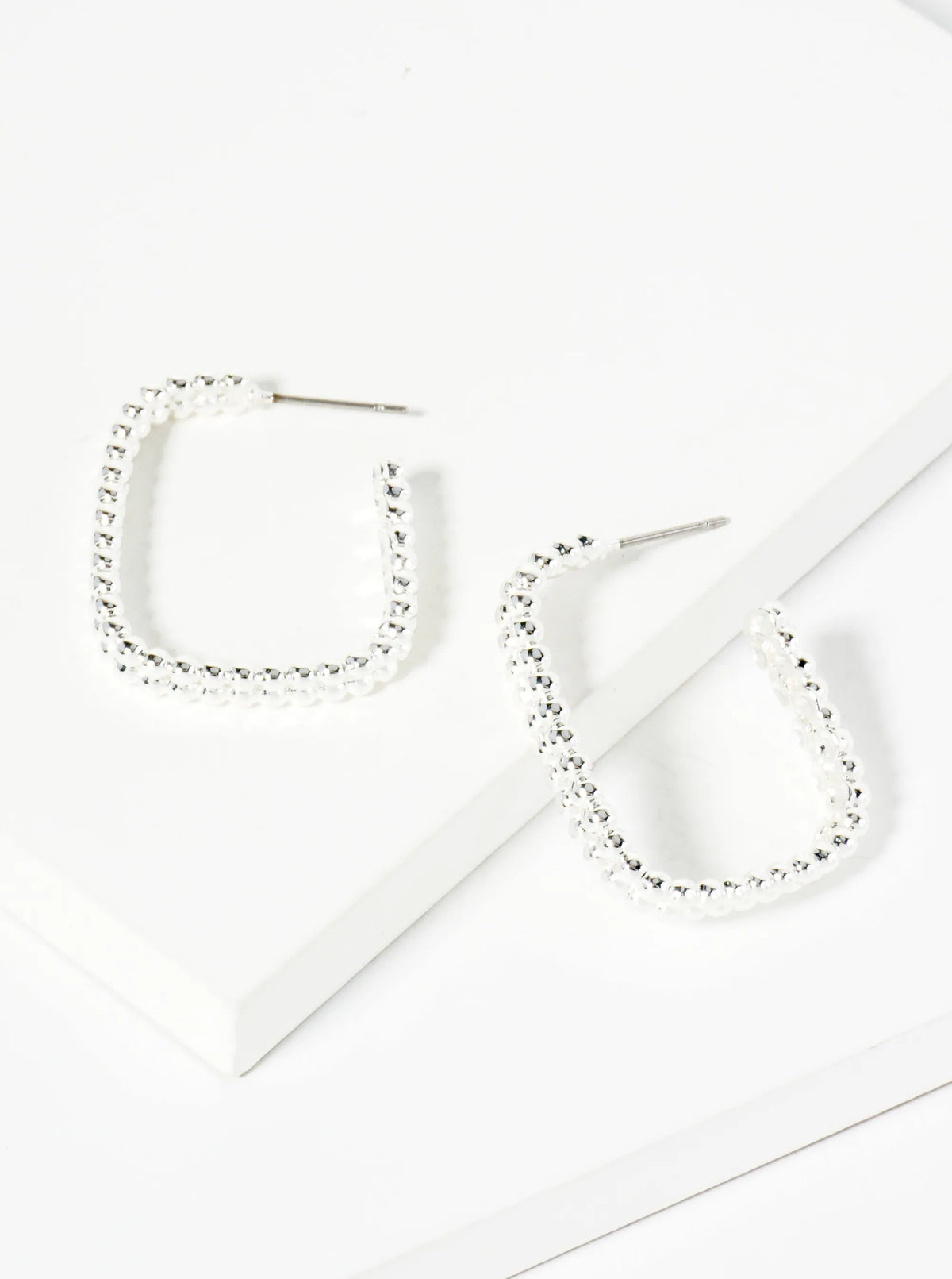 Ball Textured 30mm Double Rectangle Open Hoop Earrings