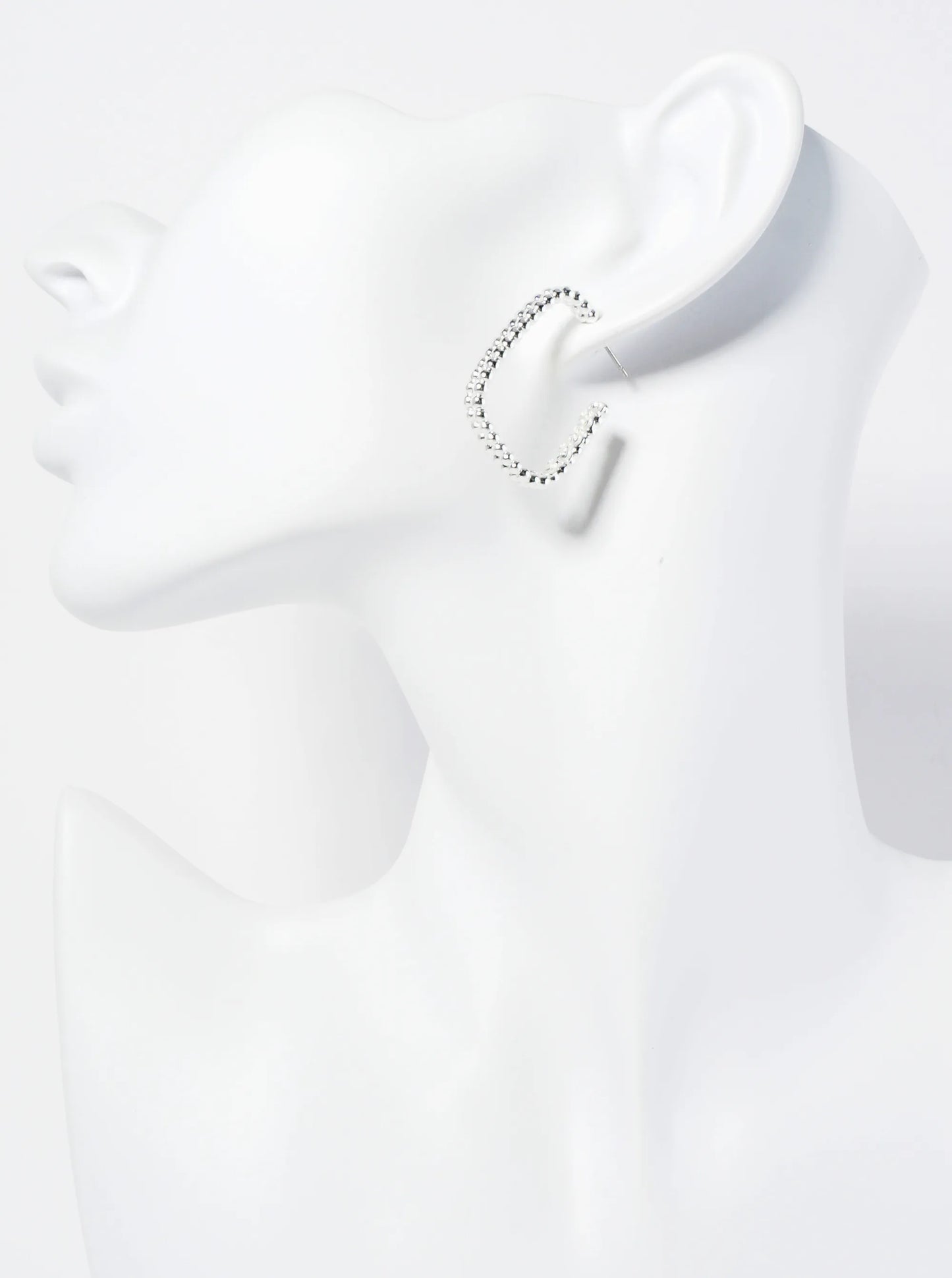 Ball Textured 30mm Double Rectangle Open Hoop Earrings