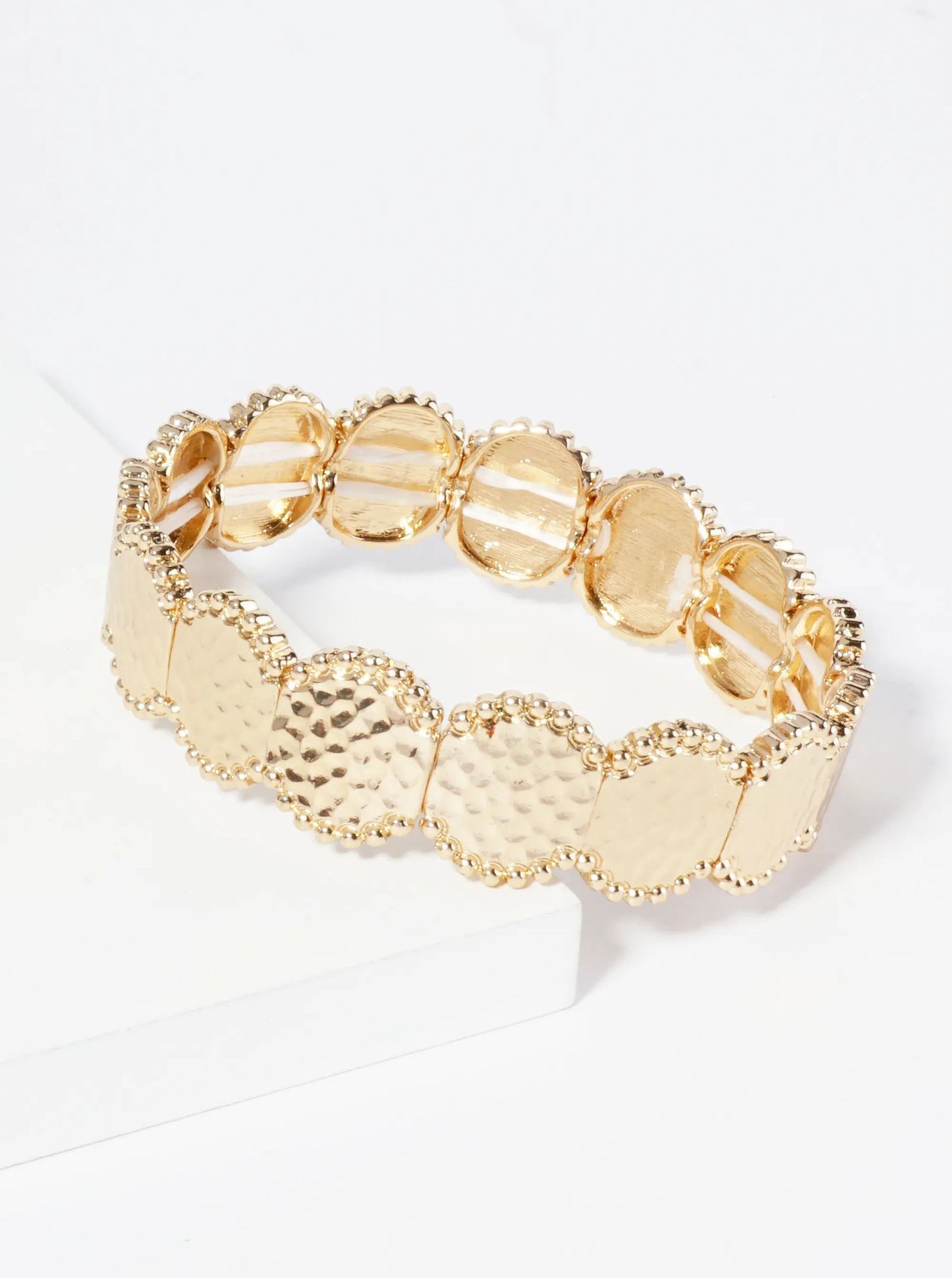 Ball Textured Hammered Metal Stretch Bangle Bracelet