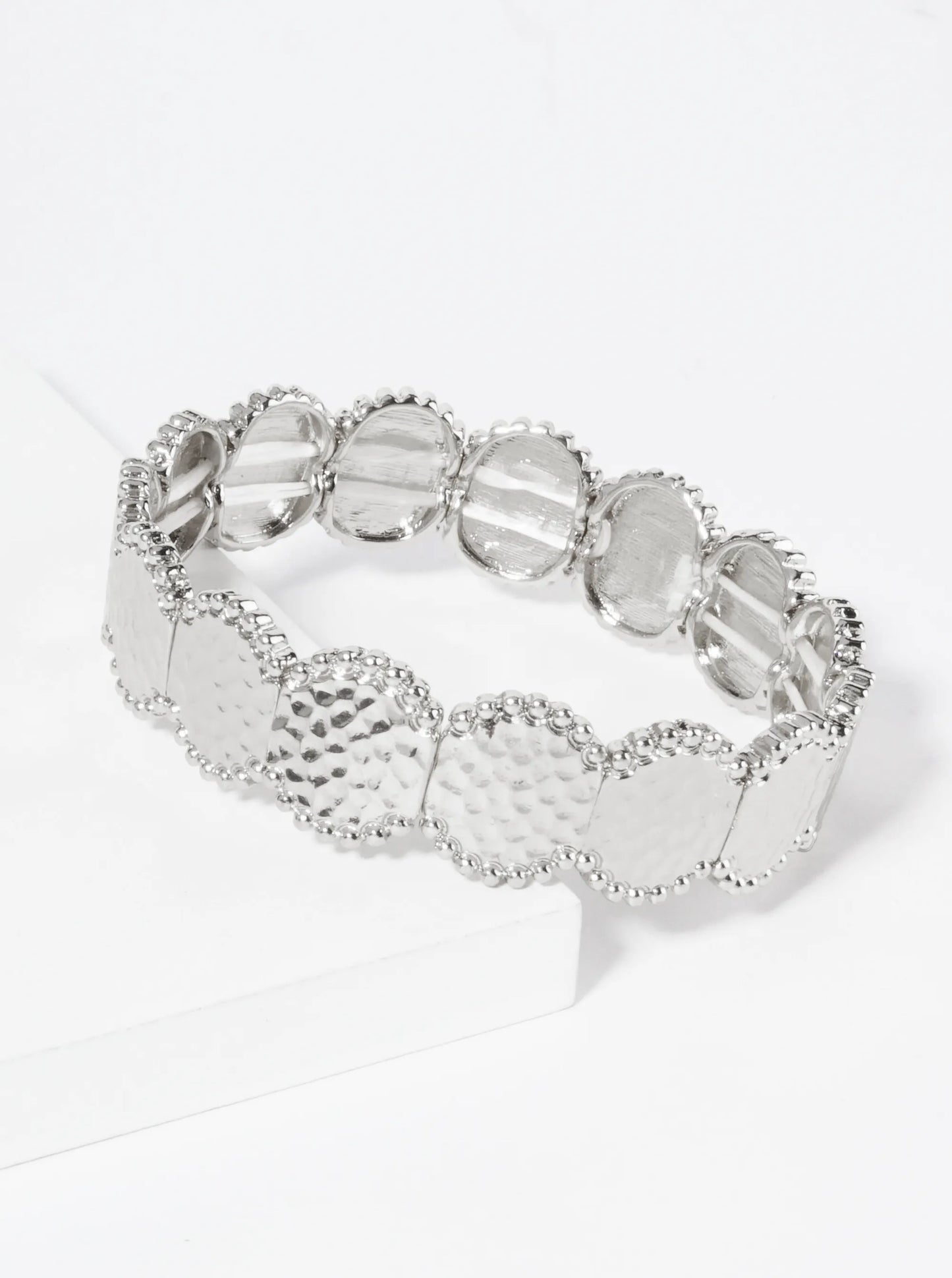 Ball Textured Hammered Metal Stretch Bangle Bracelet