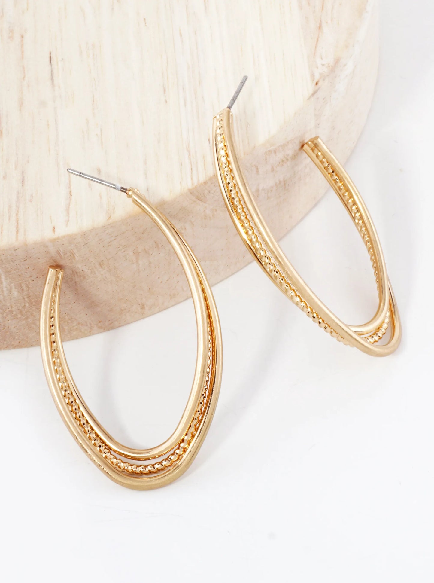 Ball Textured Metal 45mm Brass Open Hoop Earrings