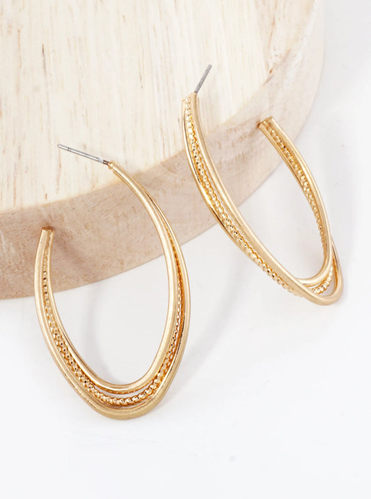 Ball Textured Metal 45mm Brass Open Hoop Earrings