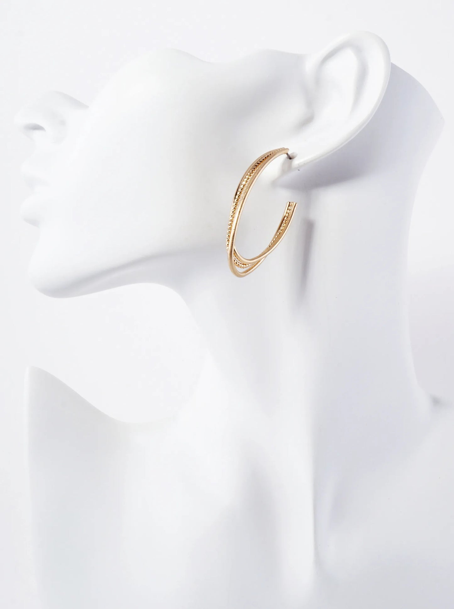 Ball Textured Metal 45mm Brass Open Hoop Earrings