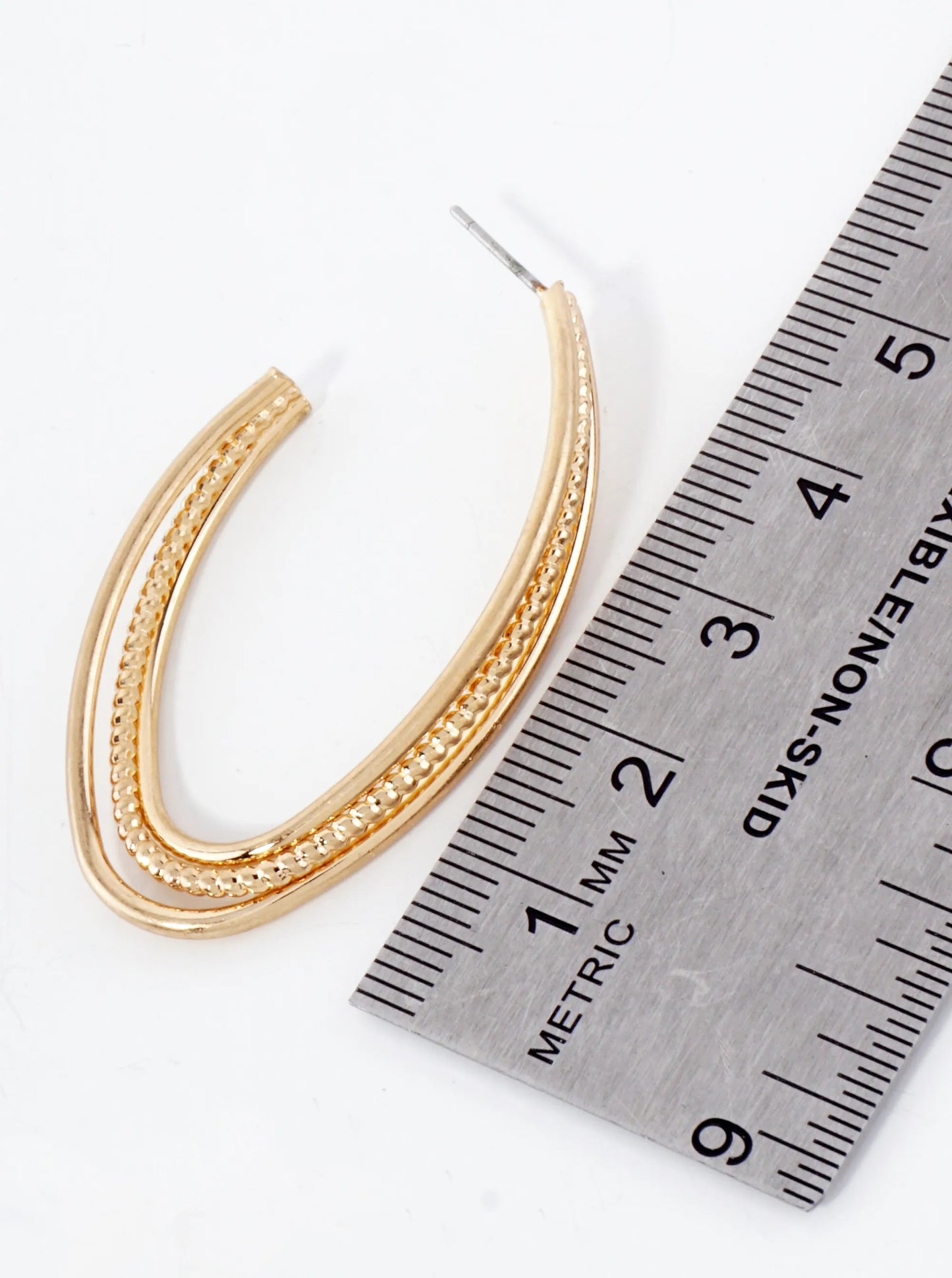 Ball Textured Metal 45mm Brass Open Hoop Earrings