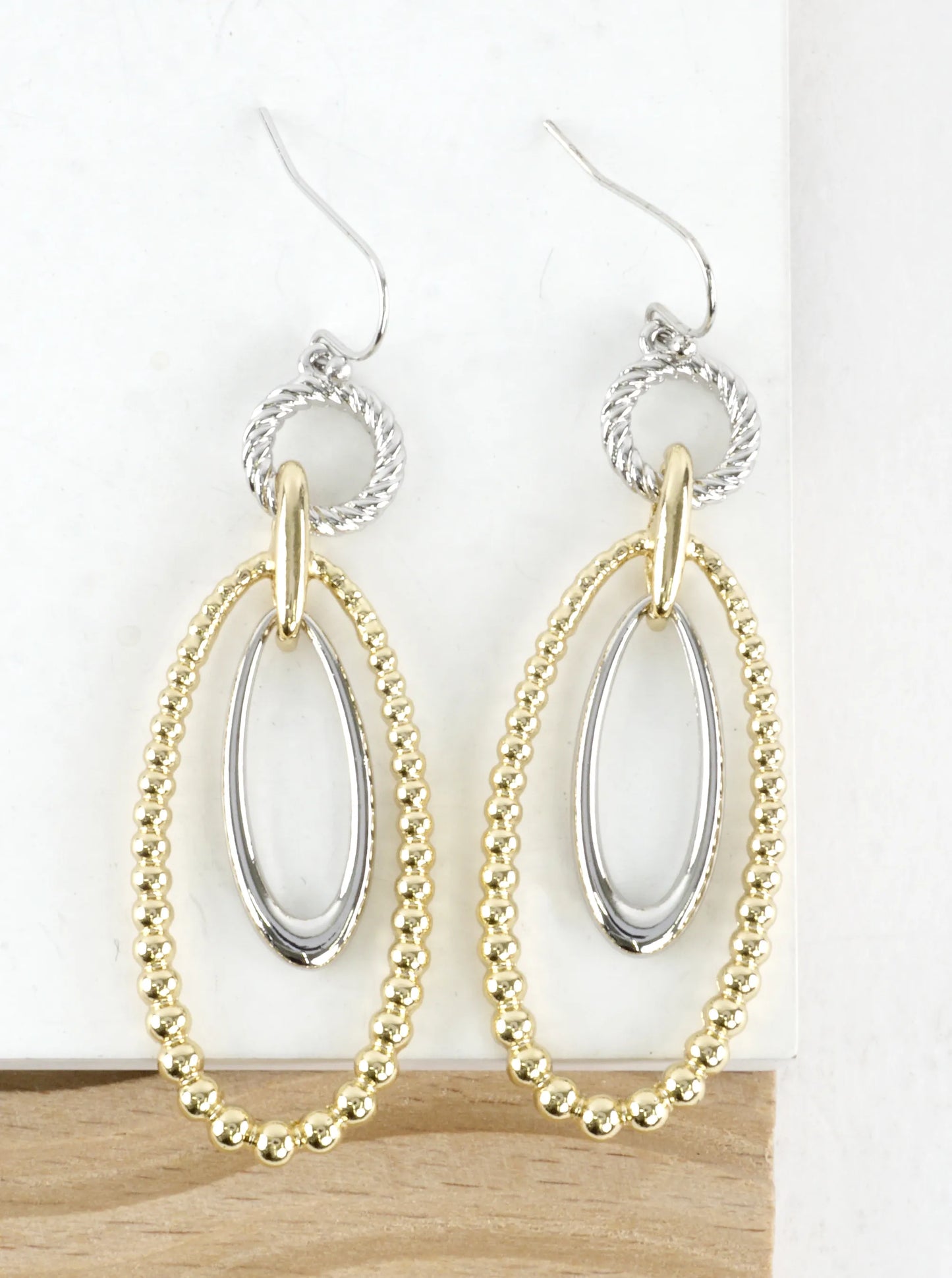 Ball Textured Oval Link Drop Earrings