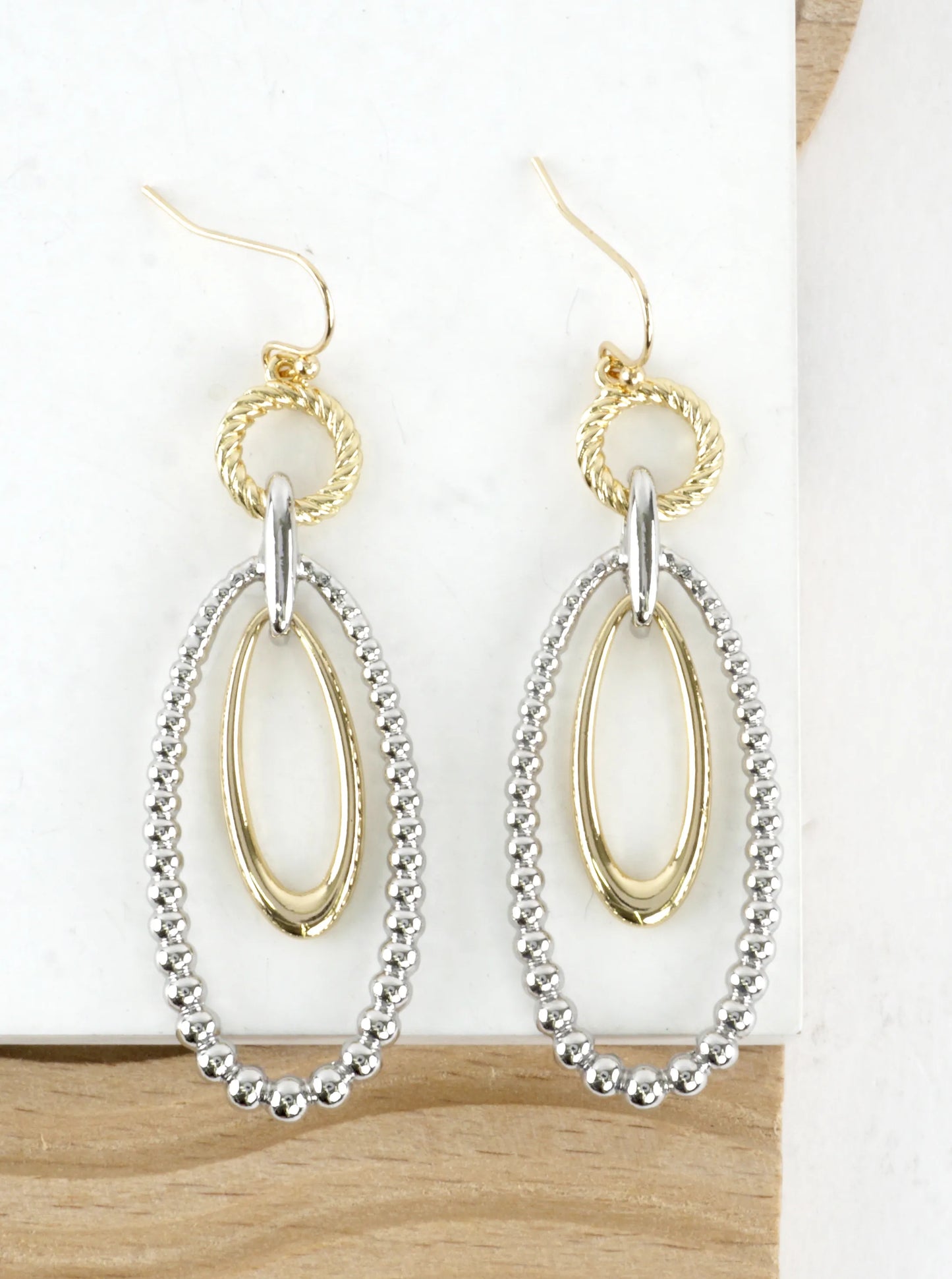 Ball Textured Oval Link Drop Earrings