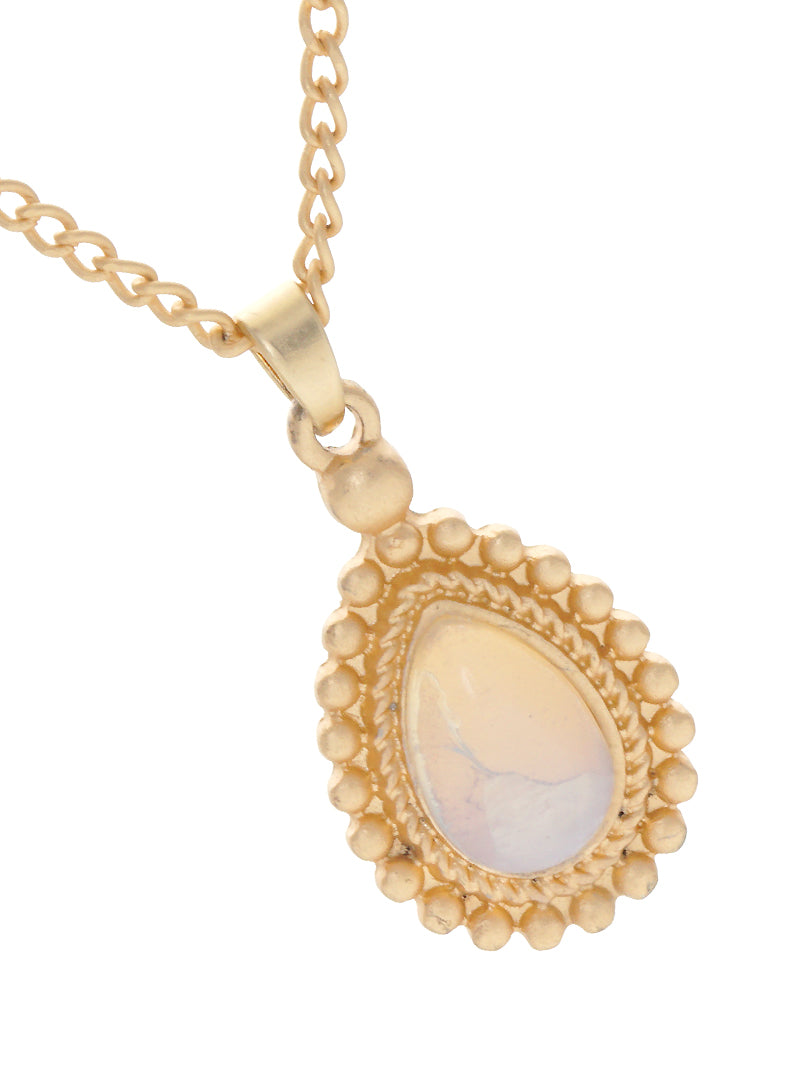 Ball Textured Teardrop Moon Stone Pendant Layered Necklace