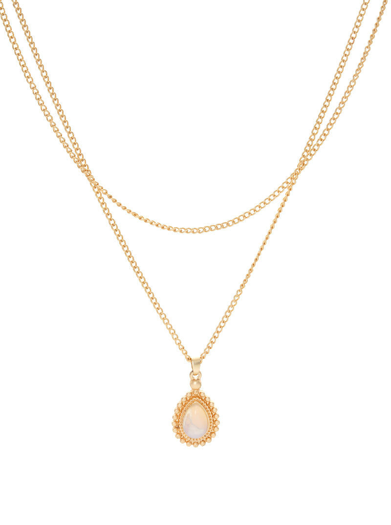 Ball Textured Teardrop Moon Stone Pendant Layered Necklace