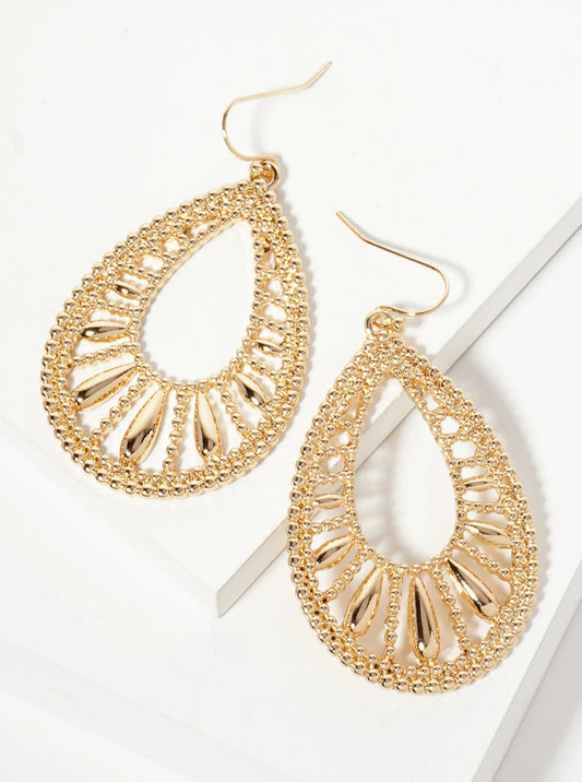 Ball-texture Polished Filigree Teardrop Dangle Earrings