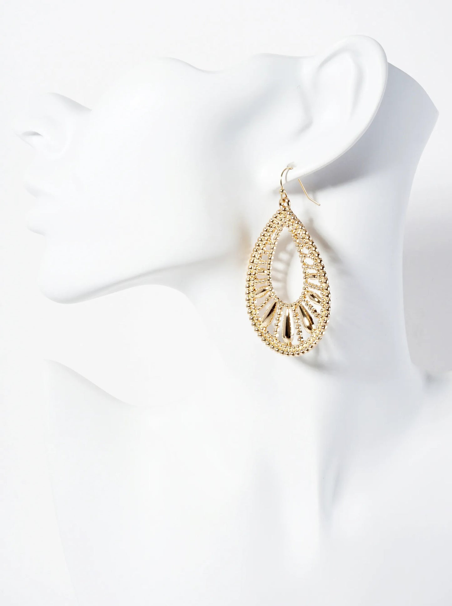 Ball-texture Polished Filigree Teardrop Dangle Earrings