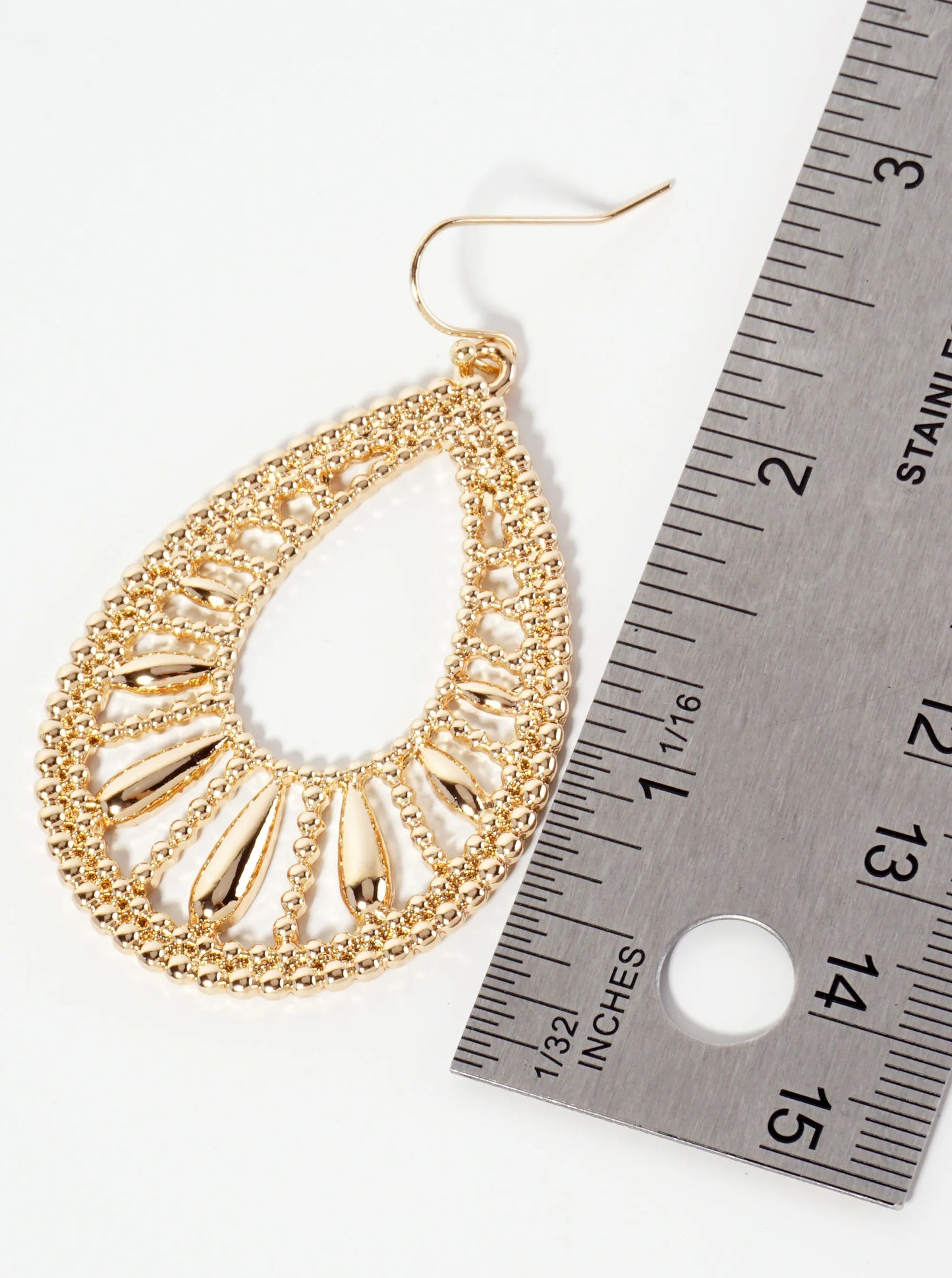 Ball-texture Polished Filigree Teardrop Dangle Earrings