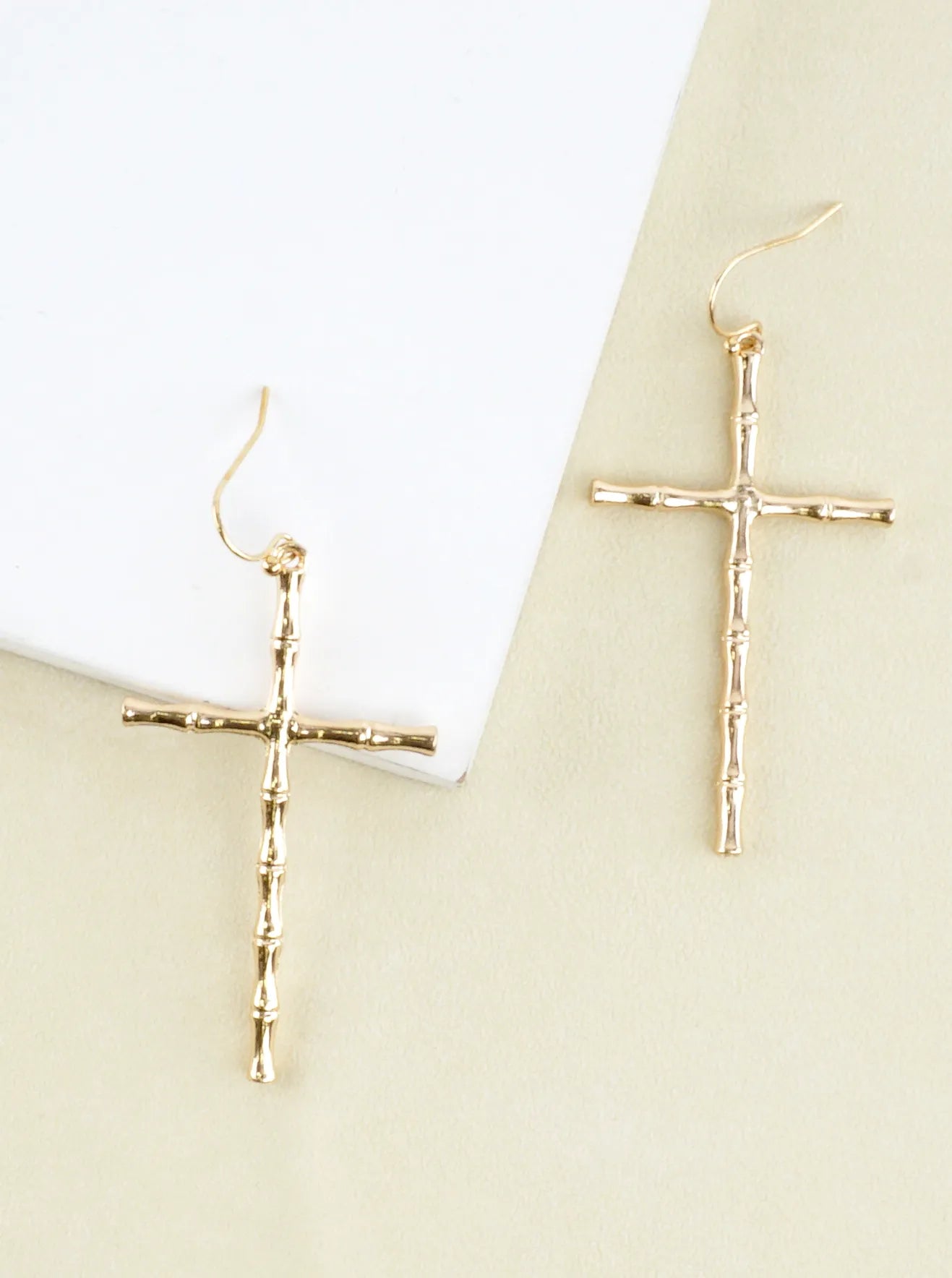 Bamboo-Texture Metal Cross Dangle Earrings