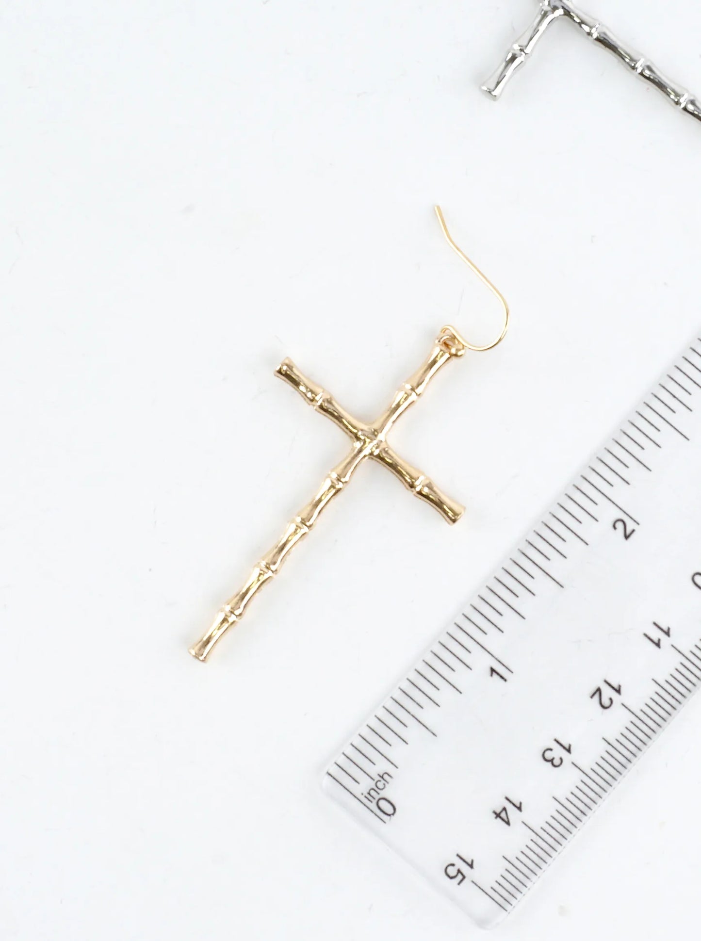 Bamboo-Texture Metal Cross Dangle Earrings