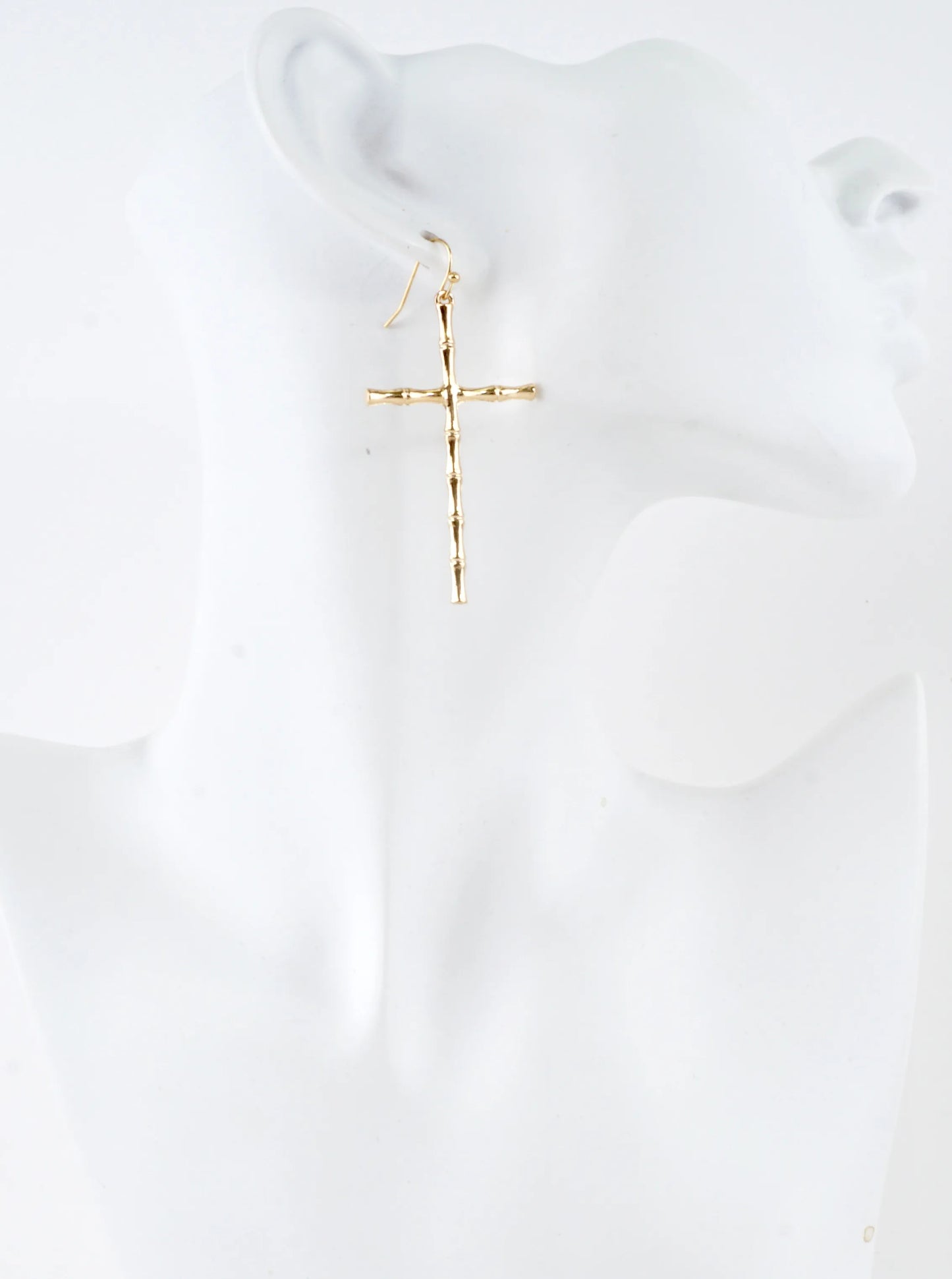 Bamboo-Texture Metal Cross Dangle Earrings