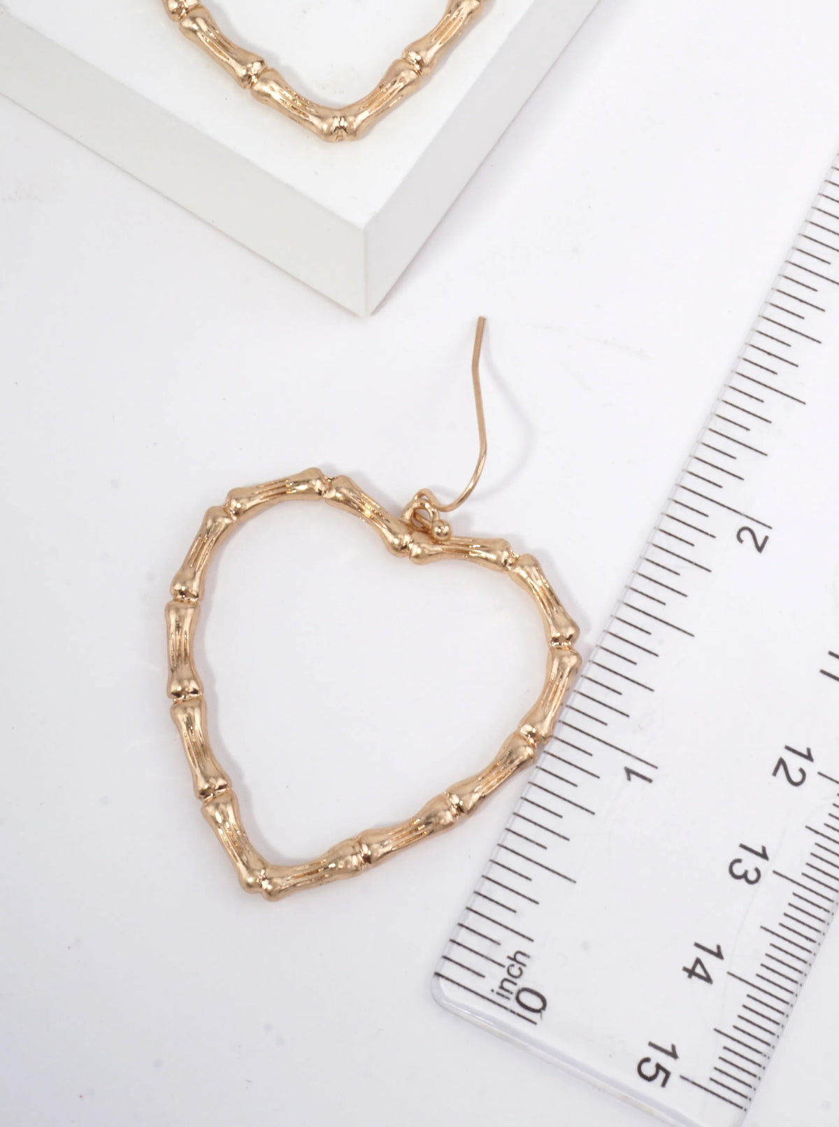 Bamboo Textured Heart Drop Earrings - Worn Gold