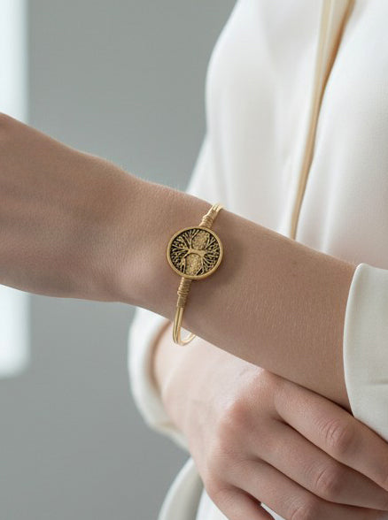 Bangle Bracelet With Tree Of Life Medallion