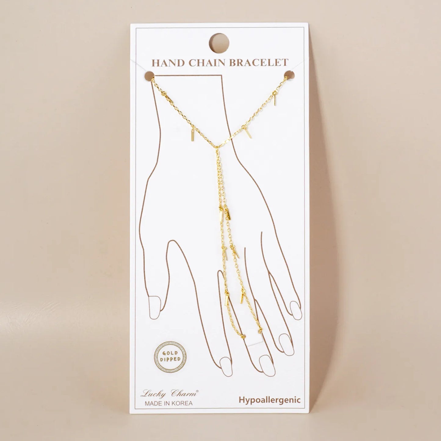Bar Charms 18K-Gold-Dipped Delicate Brass Hand-Chain Bracelet