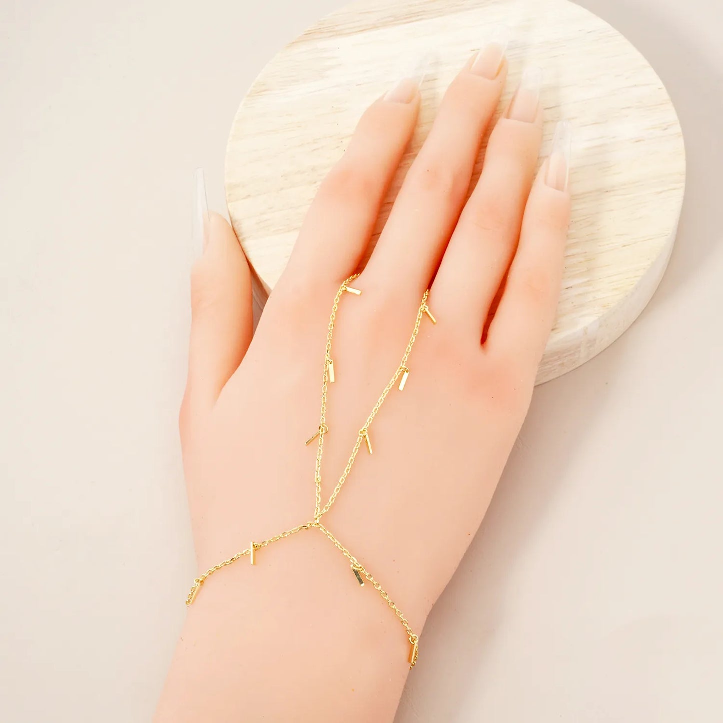 Bar Charms 18K-Gold-Dipped Delicate Brass Hand-Chain Bracelet